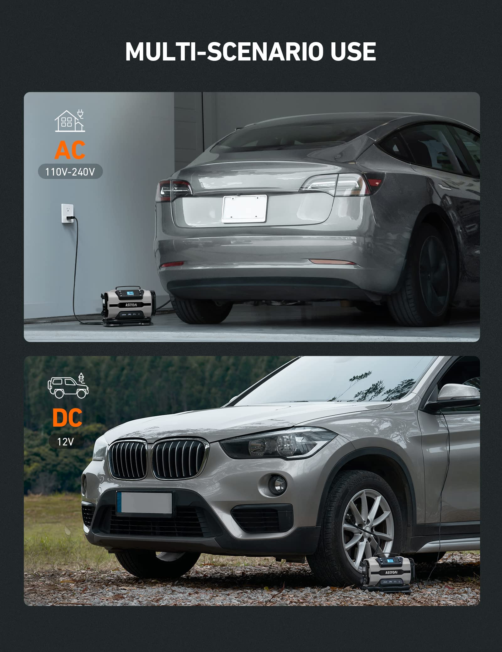 Astroai Tire Inflator Portable Air Compressor Pump 150Psi 12V Dc/110V Ac With Dual Metal Motors &Led Light, Automotive Car Acces