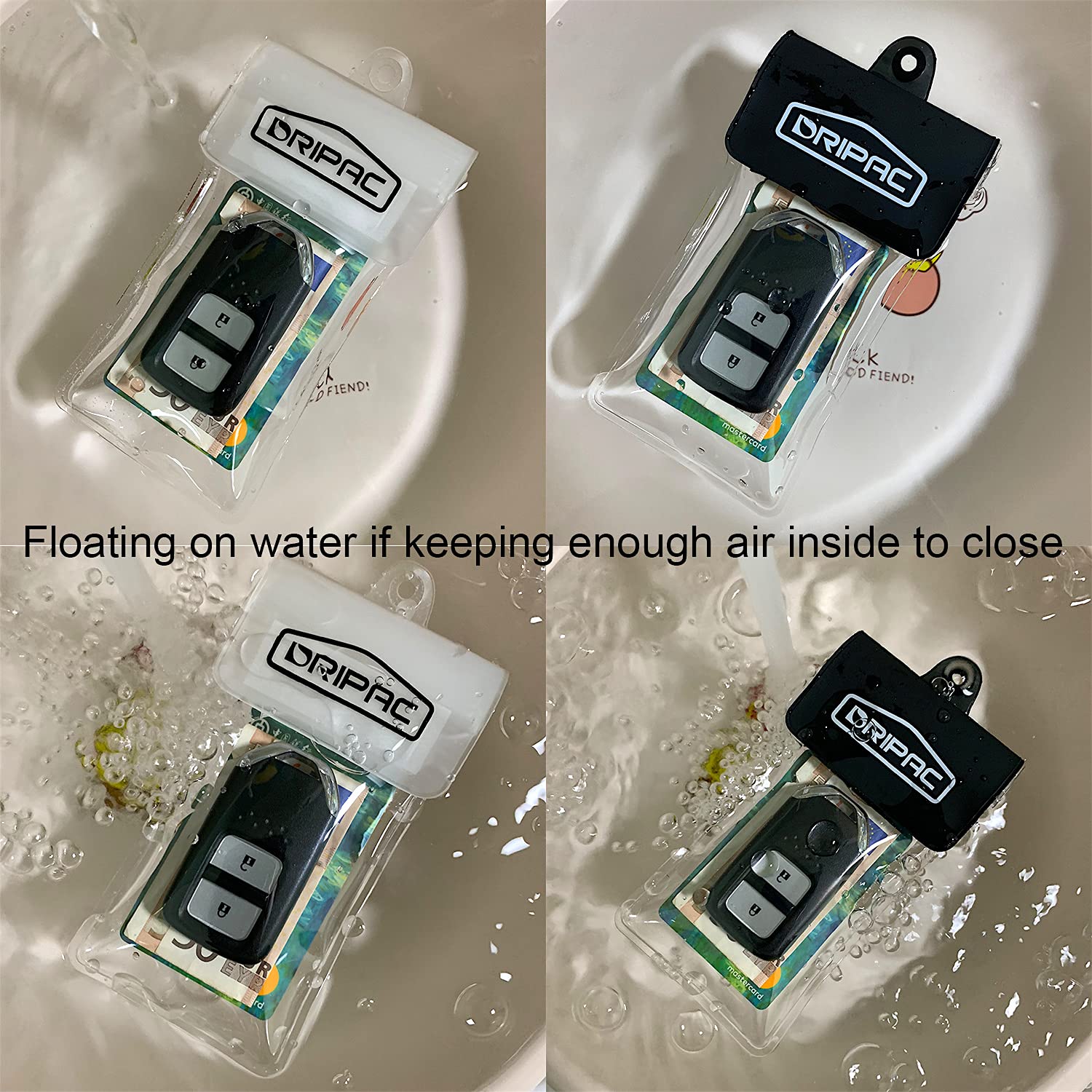 Dripac Waterproof Car Key Fob Case Waterproof Wallet Waterproof Holder Pouch For Key Id Badge Credit Card Money(Black+White)