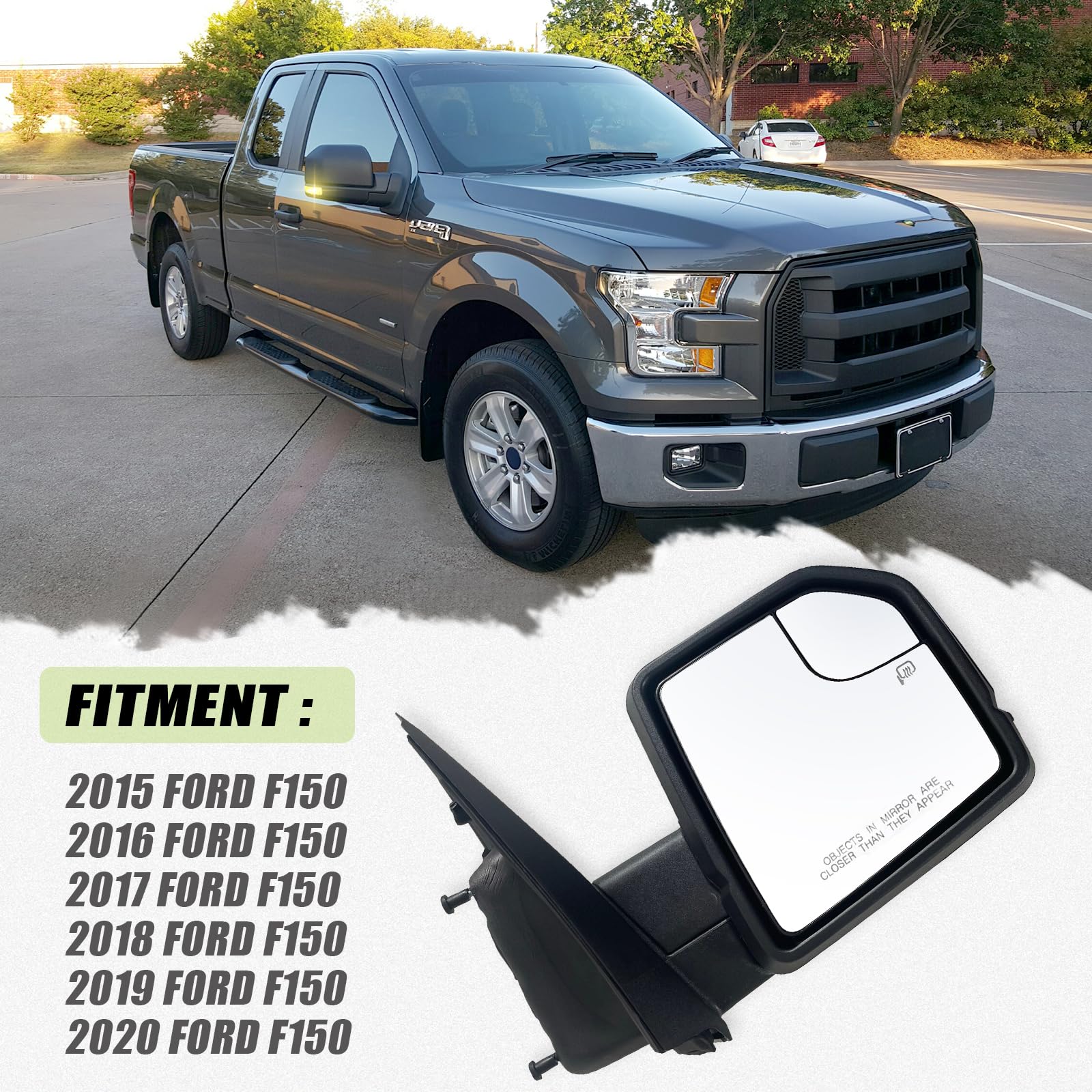 Lqito Right Passenger side Mirror with Power Glass, Outdoor Temperature Sensor,Turn Signal and Manual Folding Fits 2015-2020 For