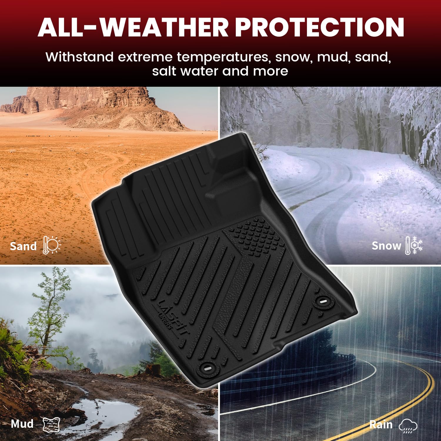 Lasfit Floor Mats & Trunk Mat For Honda Civic Hybrid Sedan 2025 Only, All Weather Tpe Custom Fit Car Floor Liner, 1St & 2Nd Row