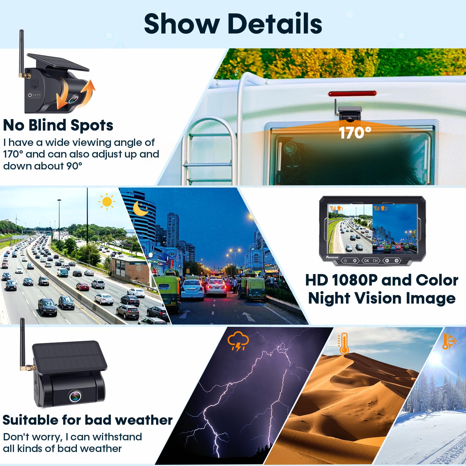 Magnetic Solar Wireless Backup Camera: 7'' Dvr Portable 1 Min Easy Install Scratch-Proof No Delay Truck Trailer Hitch Rear View