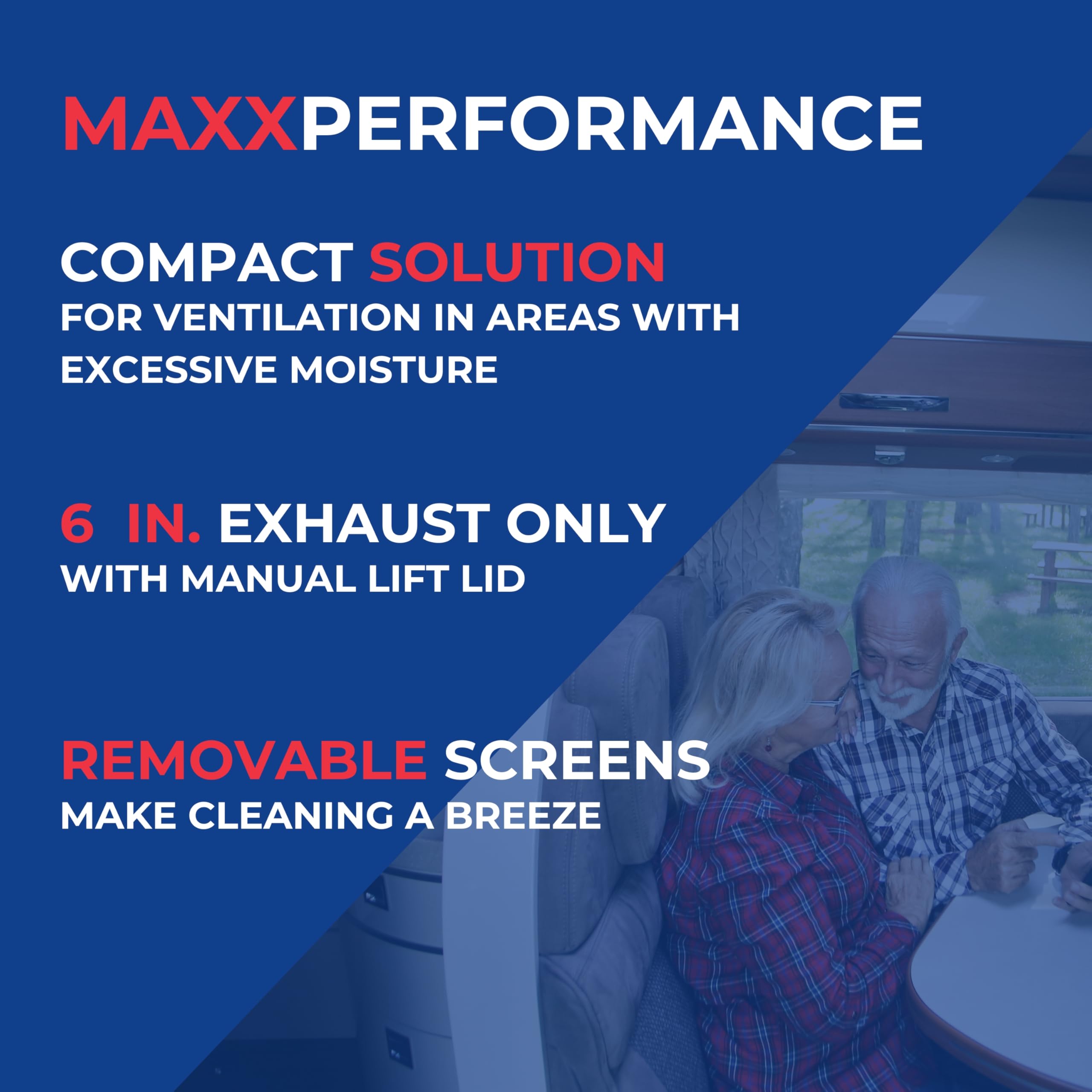Maxxair Maxxfan Dome 6 Round 12V Ventilation Fan - Compact Solution For Rooftop Or Sidewall Ventilation, Exhaust Only, Removable Screens, Fan Guard Rain Shield, Moisture Control, Black (00-03812B)