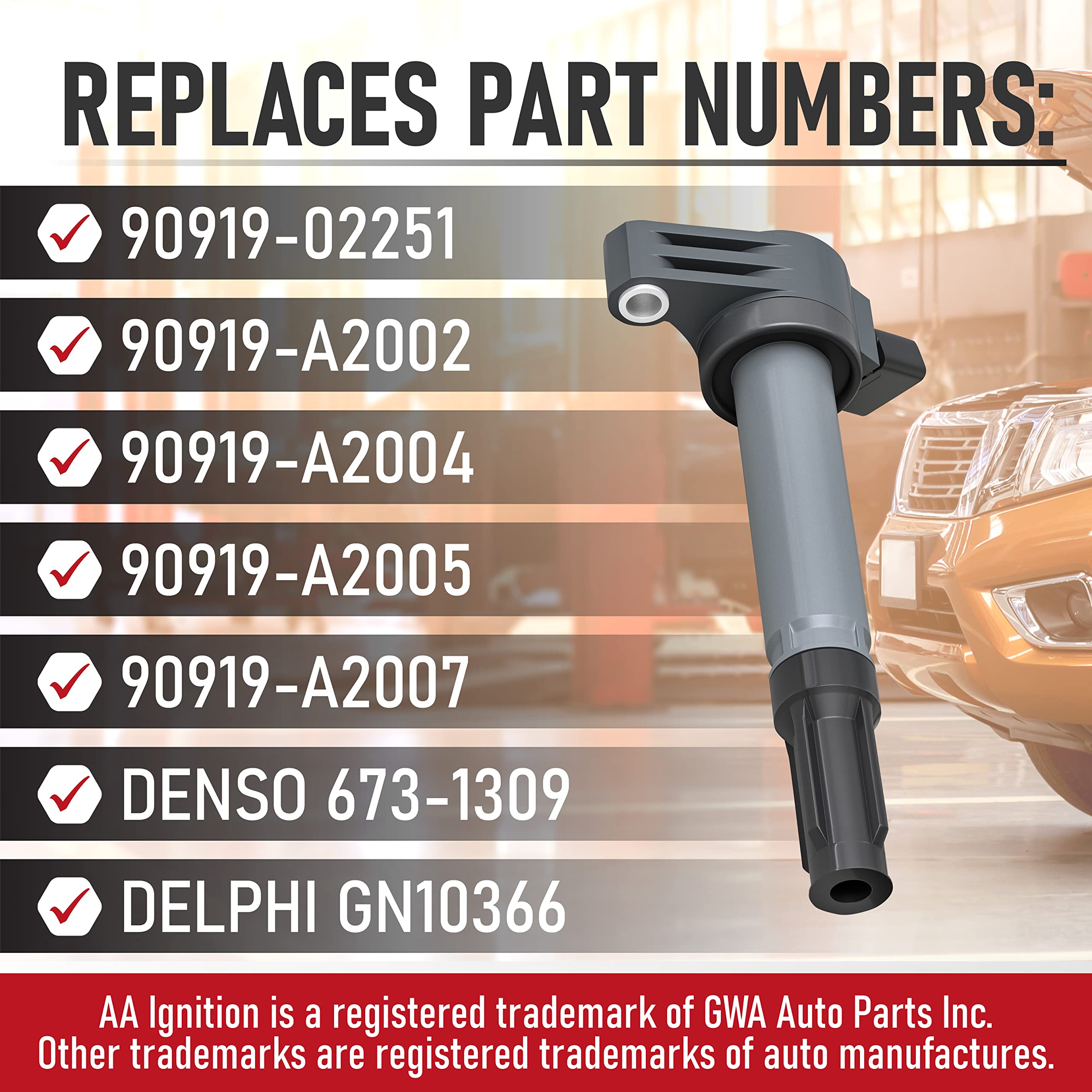 Ignition Coil Replaces 90919-A2007, Compatible With Lexus, Toyota & Scion 2.7L, 3.5L V6 Vehicles - Coil Pack Fits, Camry V6, Ava
