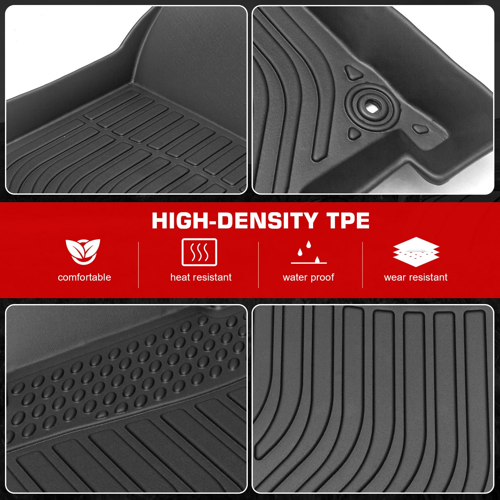 IKON MOTORSPORTS 3D TPE Floor Mats, Compatible with 2008-2012 Honda Accord Sedan 4-Door, All Weather Waterproof Anti-Slip Floor