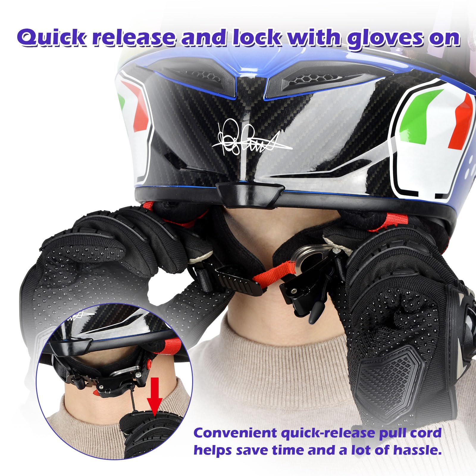 Iguerburn Motorcycle Helmet Quick Release Buckle Kit, Stainless Steel Motorcycle Helmet Accessories Chin Strap Buckle For D-Ring Helmets, Easy To Disconnect Even With Gloves (Black)