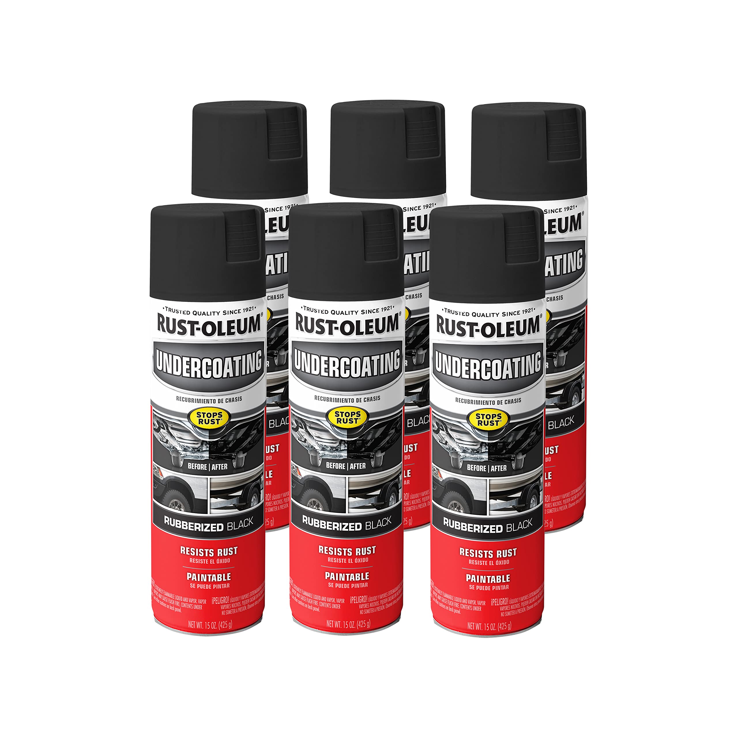 Rust-Oleum 248657-6Pk Rubberized Undercoating Spray, 15 Oz, Black, 6 Pack