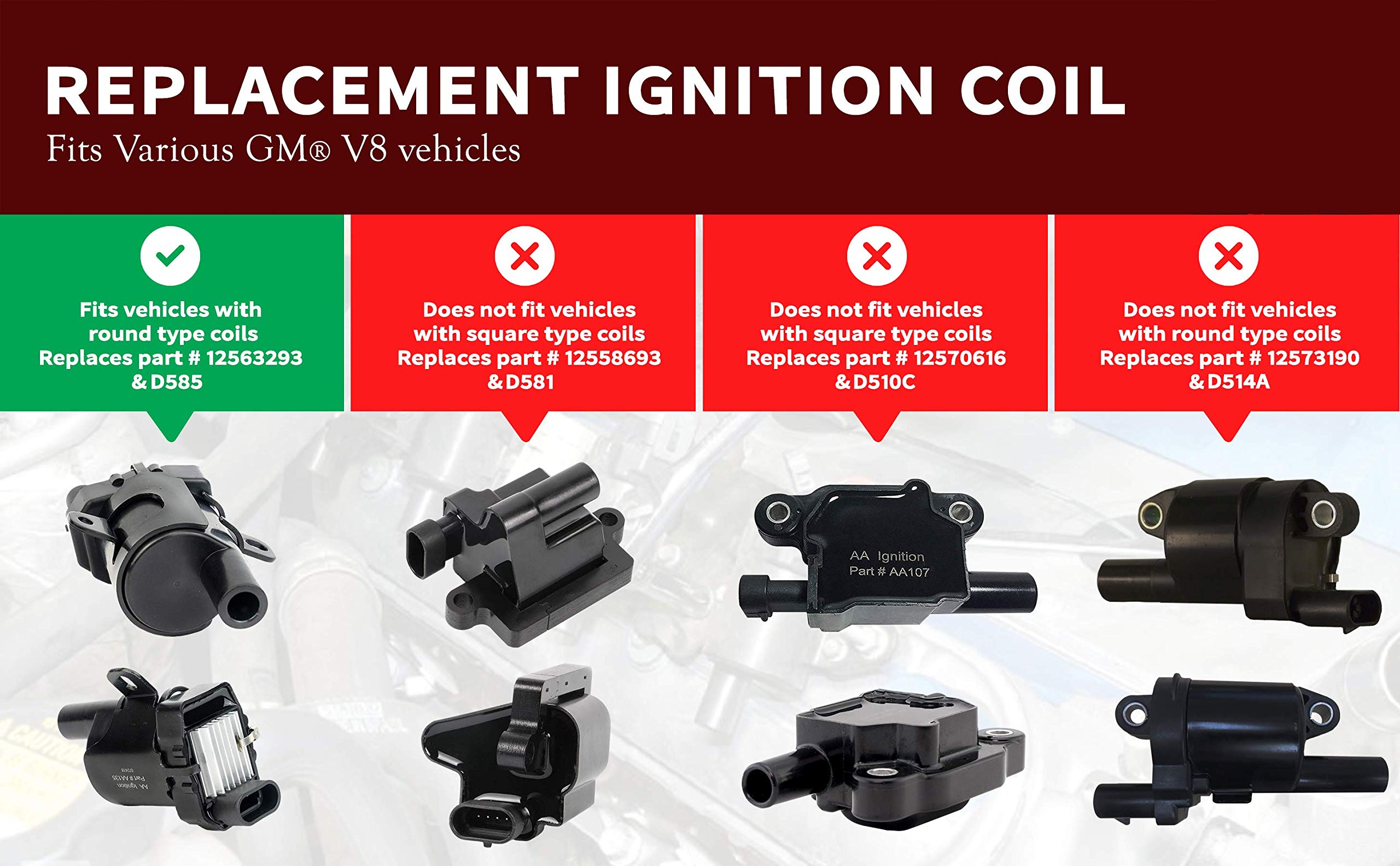 Ignition Coil Pack Set Of 8 - Replaces 12563293, D585, C1251, 19005218 - Compatible With Chevrolet, Gmc, Cadillac & Other Gm Veh