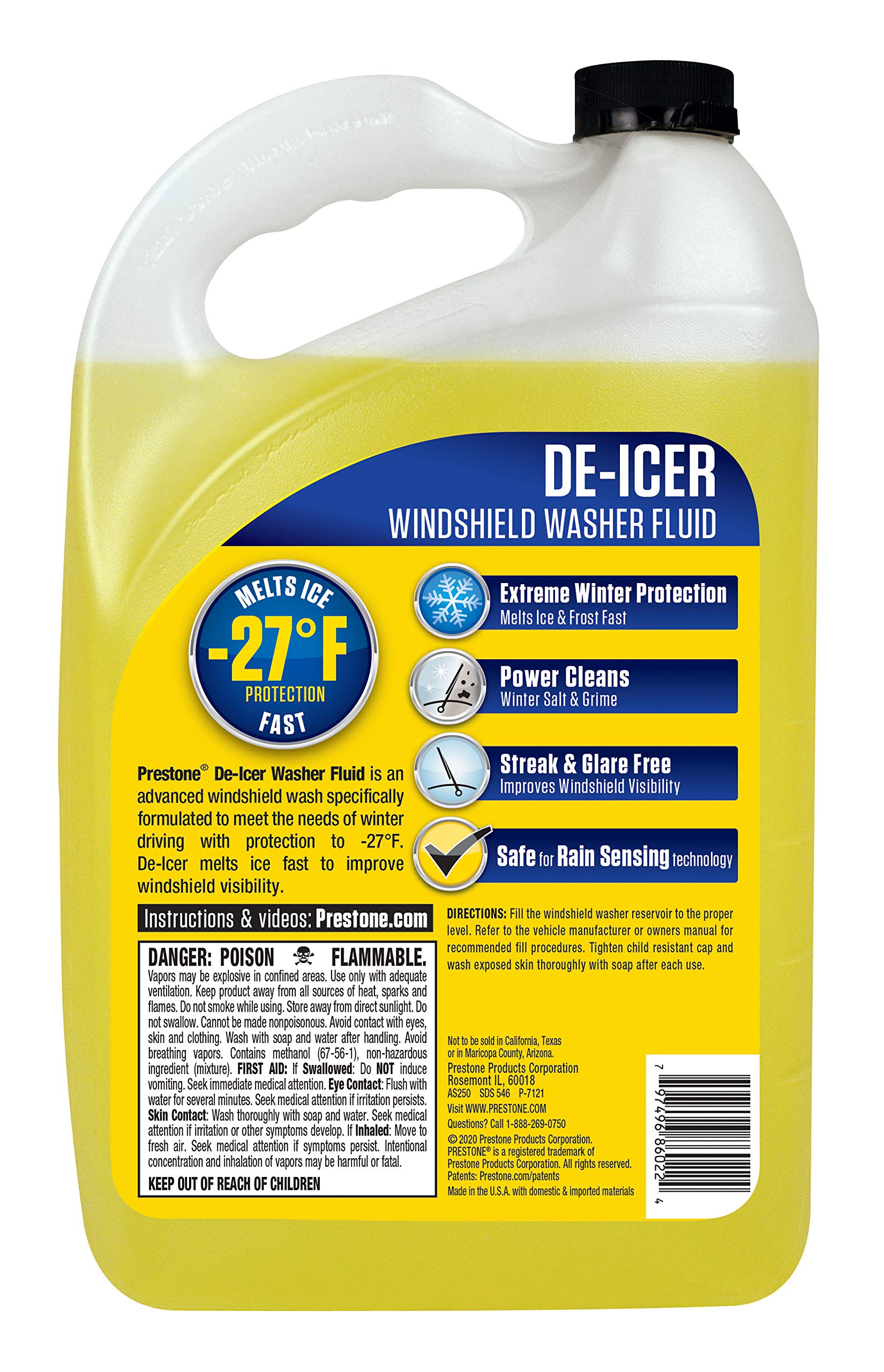 Prestone As250-6Pk De-Icer Windshield Washer Fluid - 1 Gallon, (Pack Of 6)