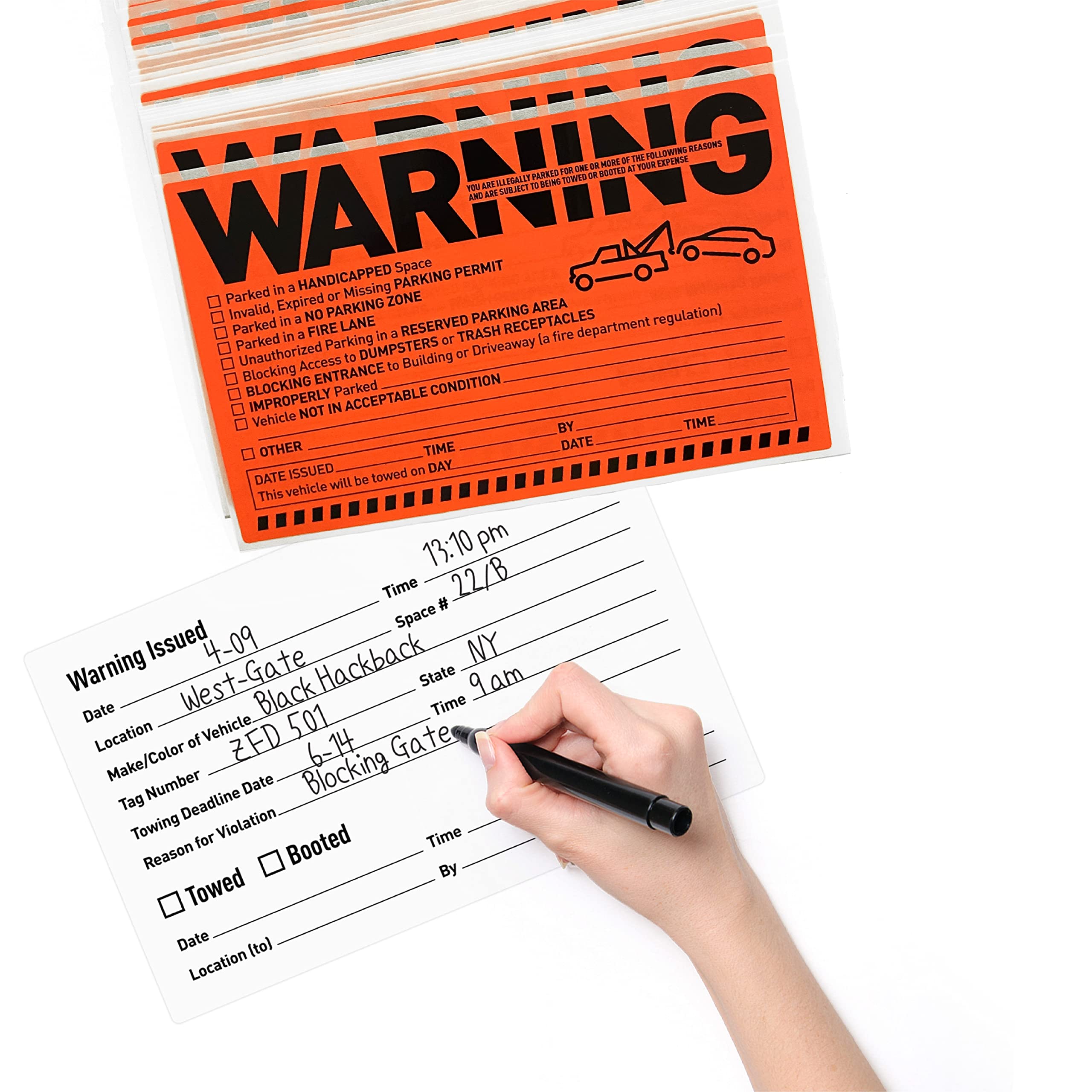 Easykart Labels Parking Violation Notice Stickers - 50 Fluorescent Orange Adhesive Labels for Cars, Model EKL/10/2022/15
