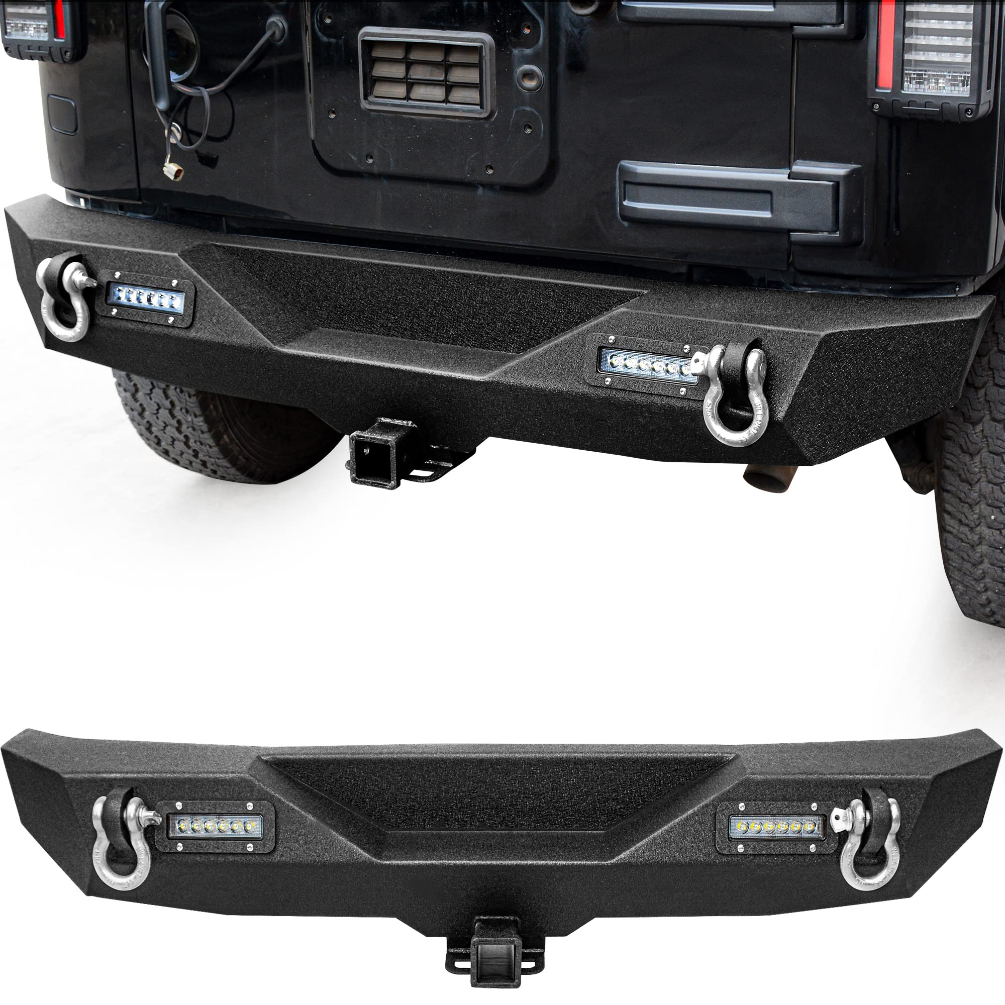 Ledkingdomus Rear Bumper Compatible With 07-18 Jeep Wrangler Jk And Jk Unlimited, Off Road Back Bumper W/ 2X Led Lights & 2'' Hi