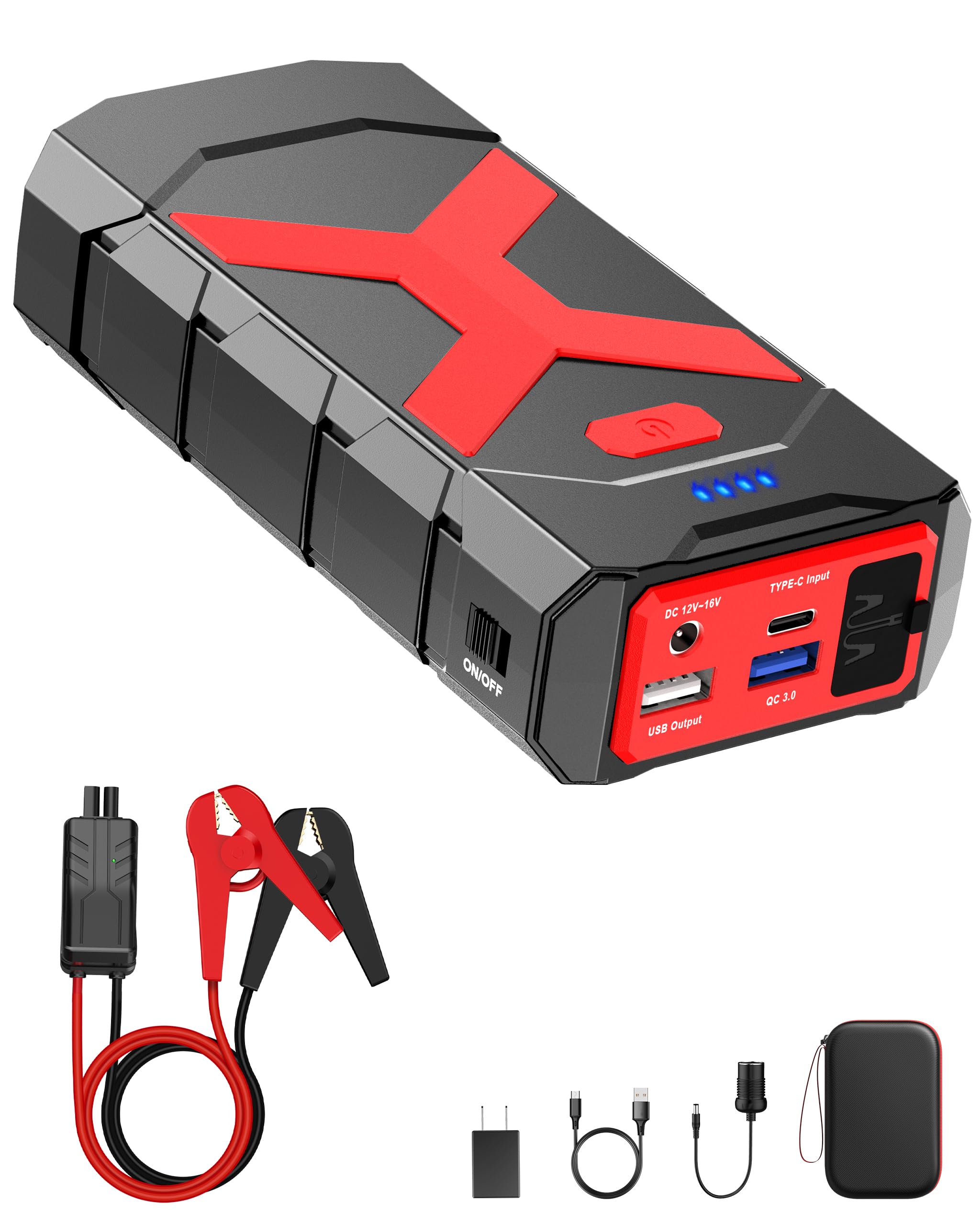 Jump Starter 12V 2000A For Car/Boat/Lawnmower(8.0L Gas/6.5L Diesel Engine) Portable Booster Battery Pack With Jump Cables/Wall C