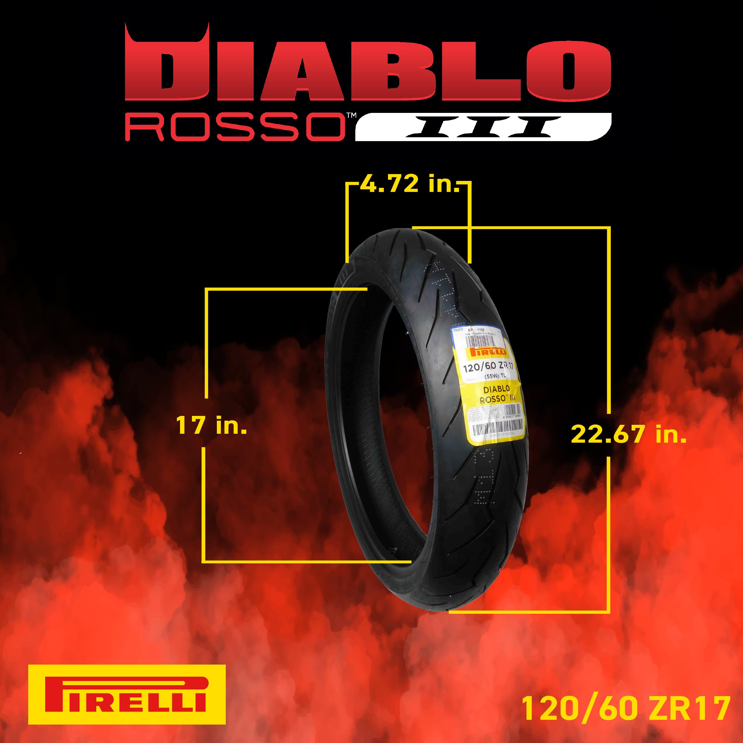 Pirelli Diablo Rosso Iii Motorcycle Tire Set: 120/60 Zr 17 M/C Front & 150/60 Zr 17 M/C Tl Rear- High Performance, Durable For S