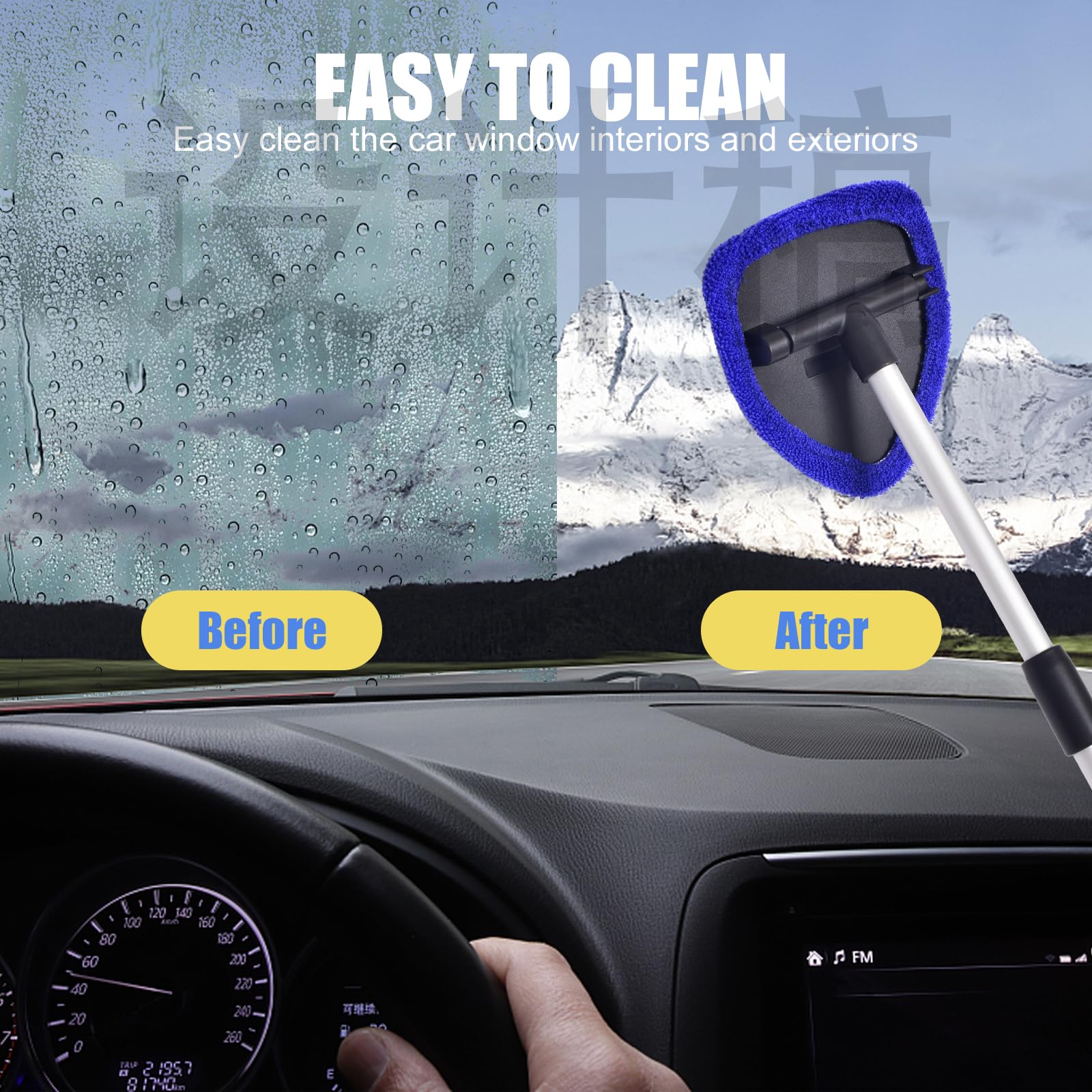 Lukcozmo Windshield Cleaner, Car Windshield Cleaning Tool With 3 Reusable And Washable Microfiber Pads And Extendable Handle Mic