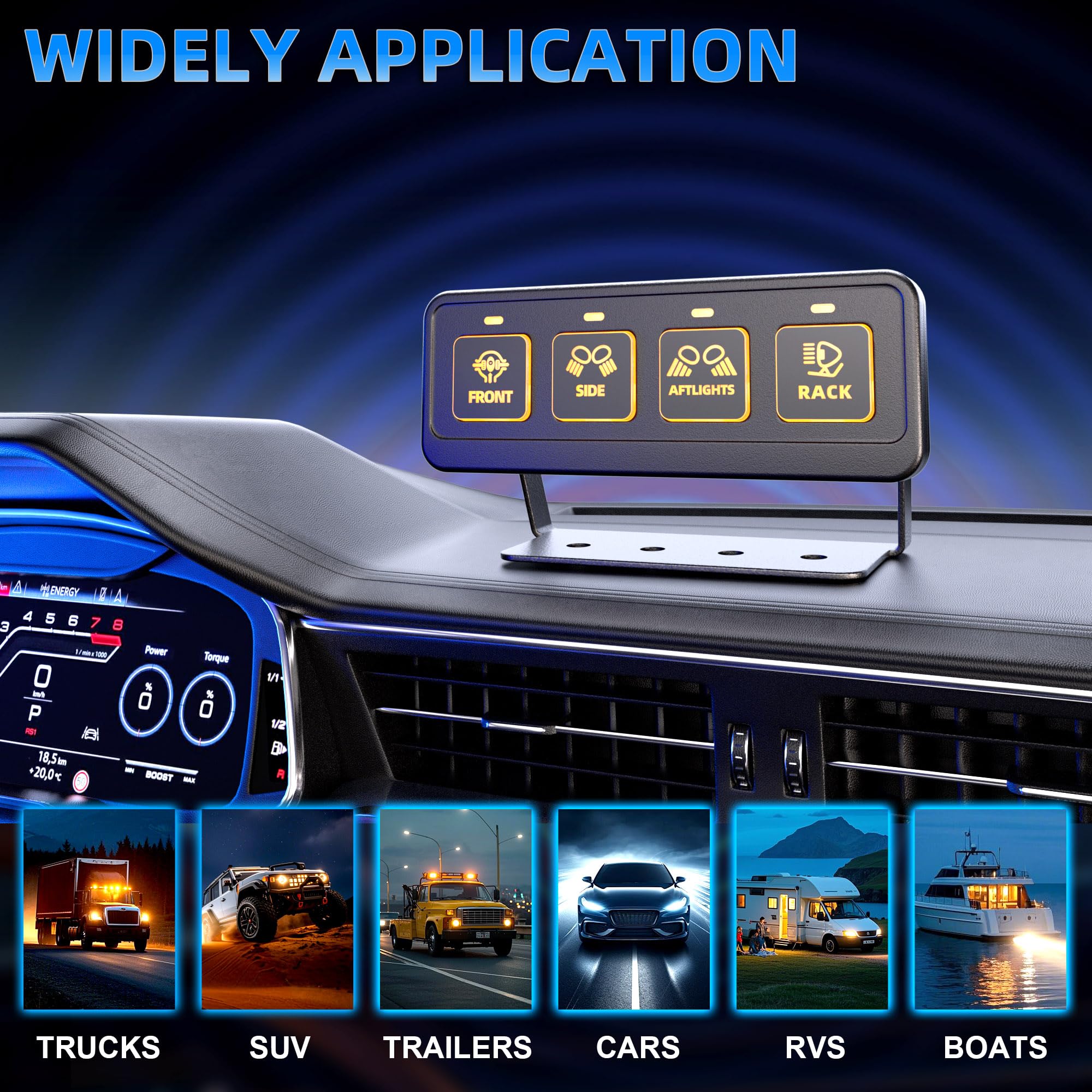 FLY KAN 4 Gang Multifunction Switch Panel, Wireless Remote Control Offroad Light Switch Panel Waterproof Universal Circuit IC Co