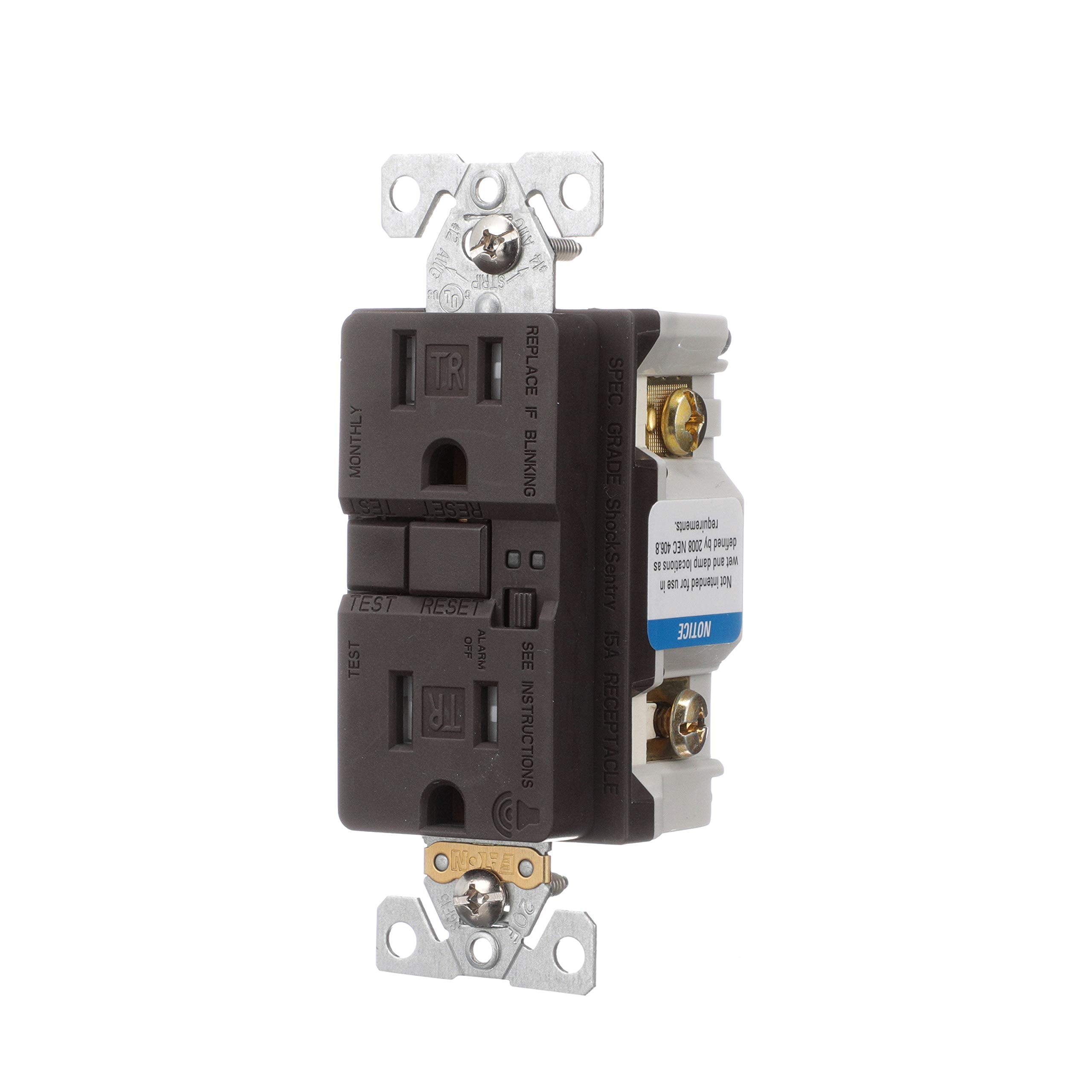 Eaton Wiring Trsgfa15B Aaron Hart 15A 125V Tamper Resistant Gfci Receptacle With Audible Alarm, Brownbrown