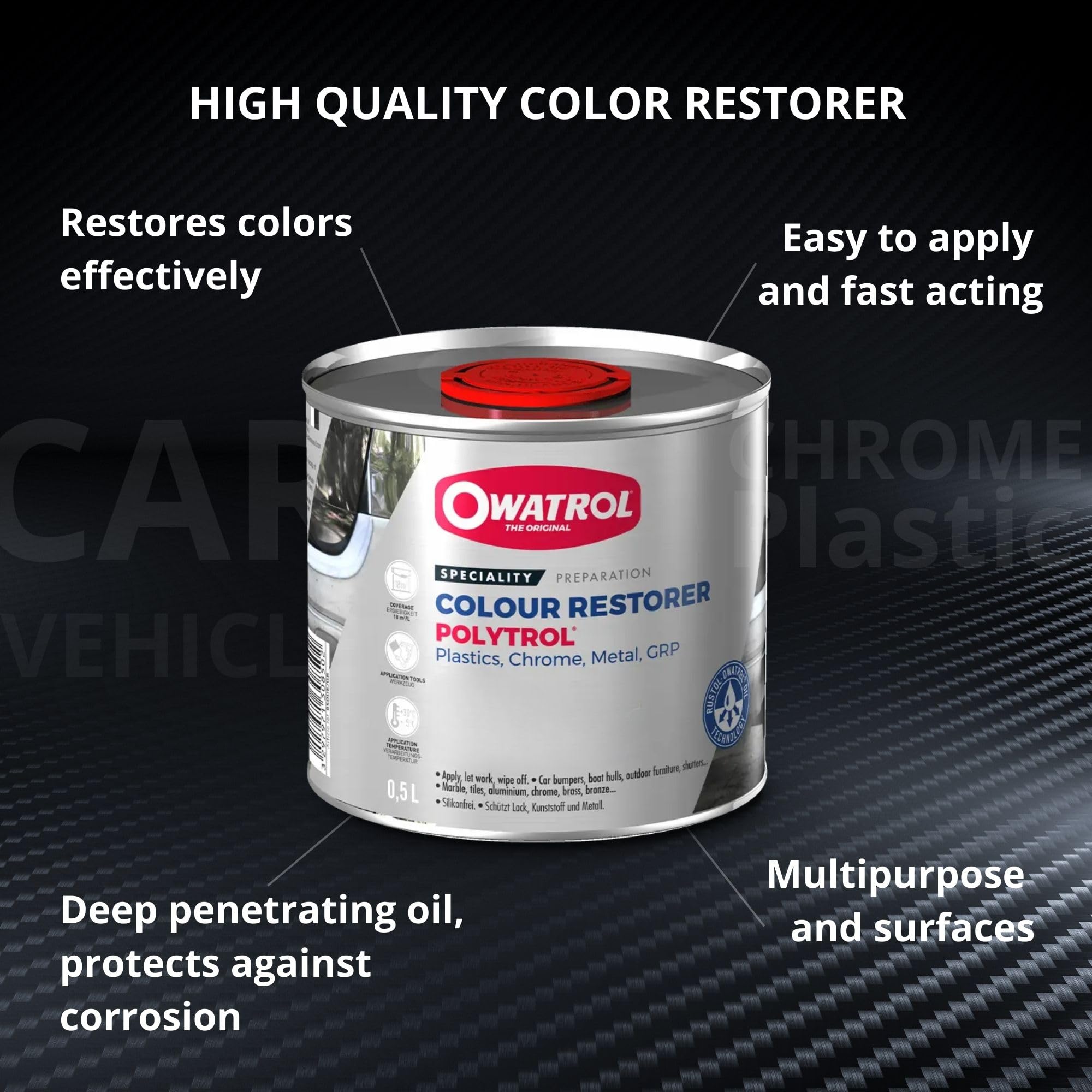 OWATROL Color Restorer for Cars, 0.54 US Quart - Transparent Penetrating Oil for Bumpers, Chrome & Plastic Restoration