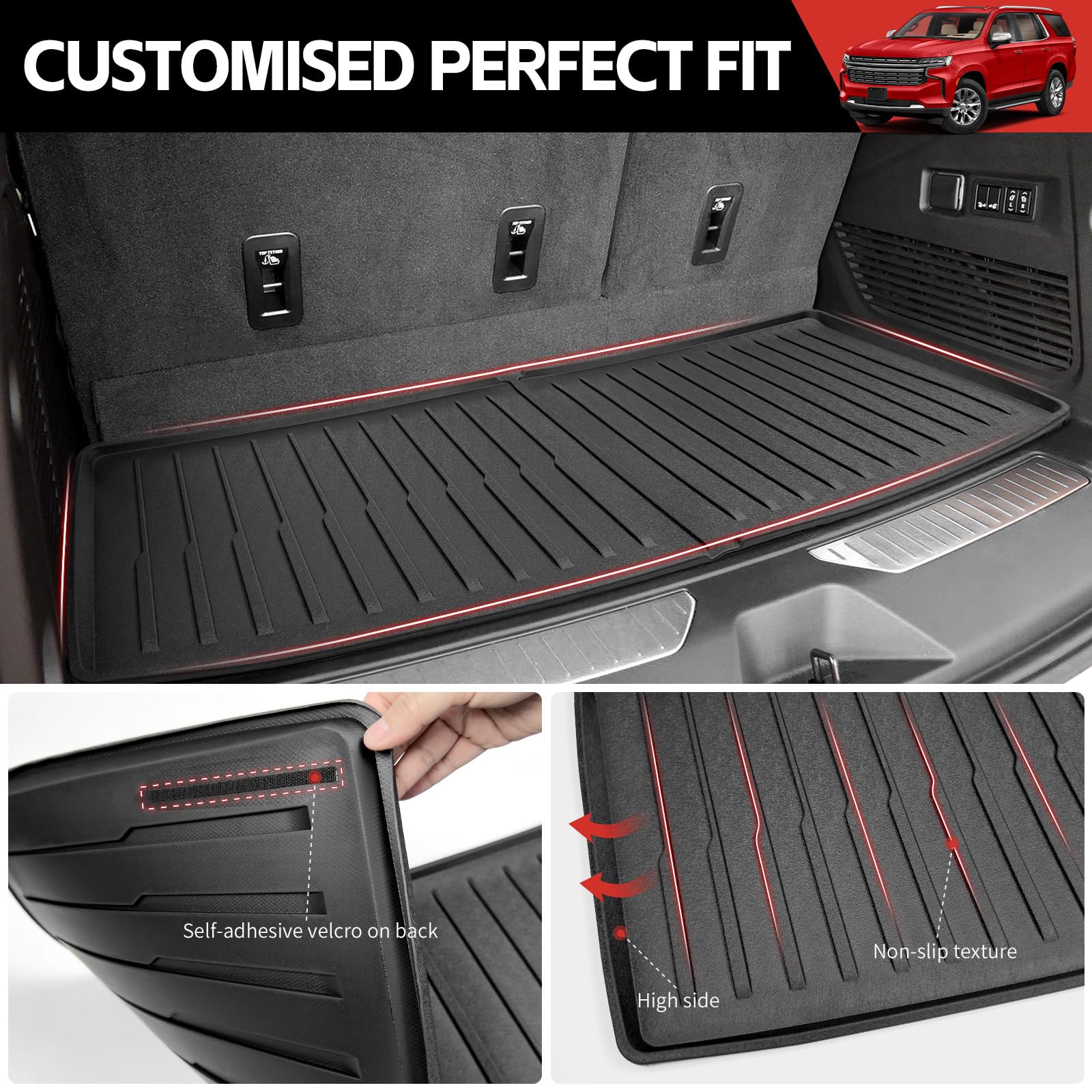 Utiiy Cargo Mat Fit for 2022-2024 Chevy Tahoe/GMC Yukon Accessories, Cargo Liner TPE Trunk Mat All Weather Trunk Liner for GMC Y