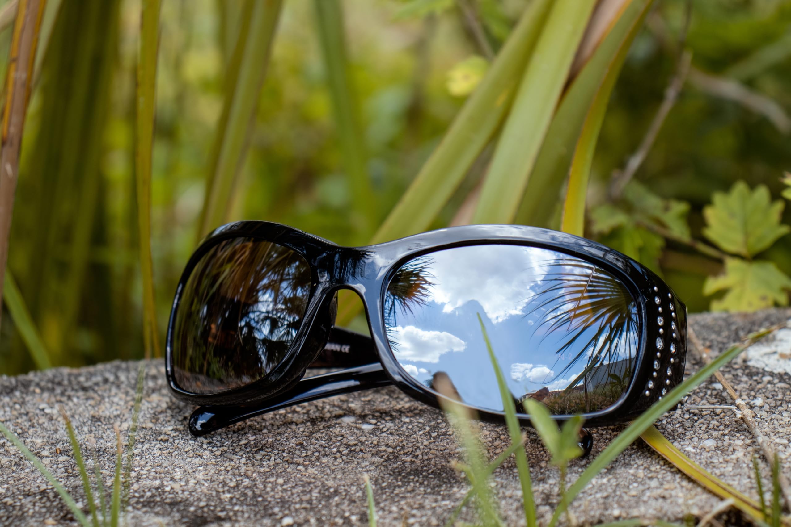 Global Vision Eyewear Marilyn 2 Plus Motorcycle Glasses For Women Black Frame Bling-Ed Out With Rhinestones