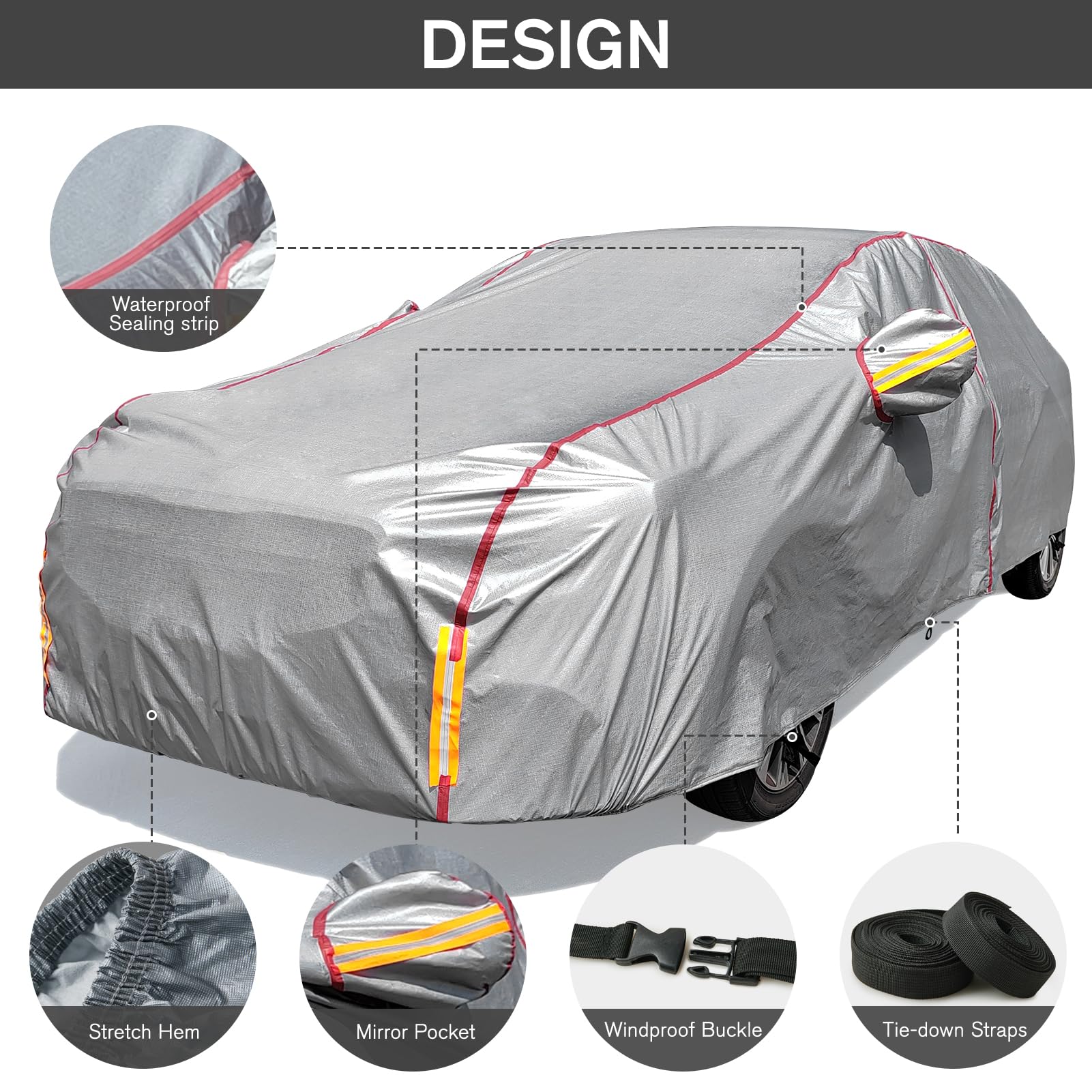 Car Cover Waterproof All Weather, 6 Layers Outdoor Full Car Cover Uv Snow Rain Wind Dust All Weather Outdoor Protection With Zip