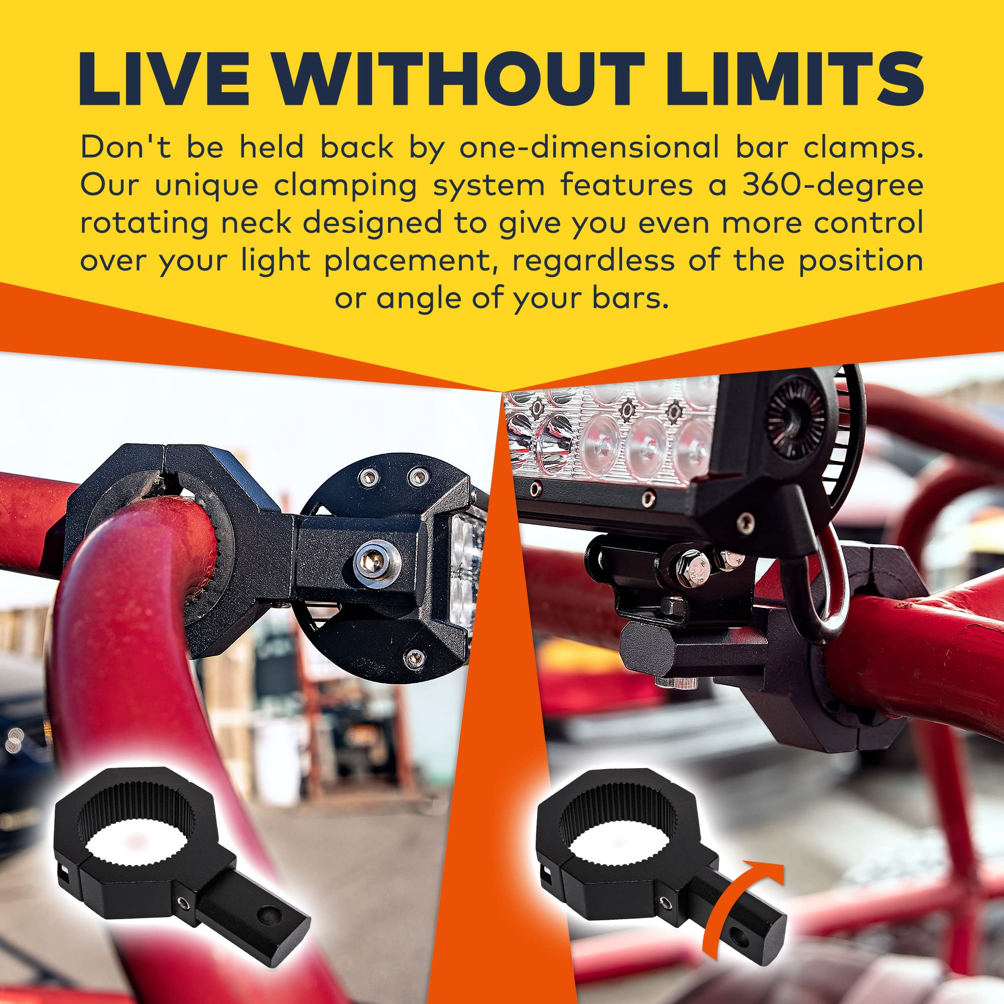 Off-Road Atv Utv Light Bar Mount Mounting Bracket Bar Clamp Kit [1''/1.5''/1.75''/2'' Inch] [360-Degree] [2 X Stud Size] [Alumin