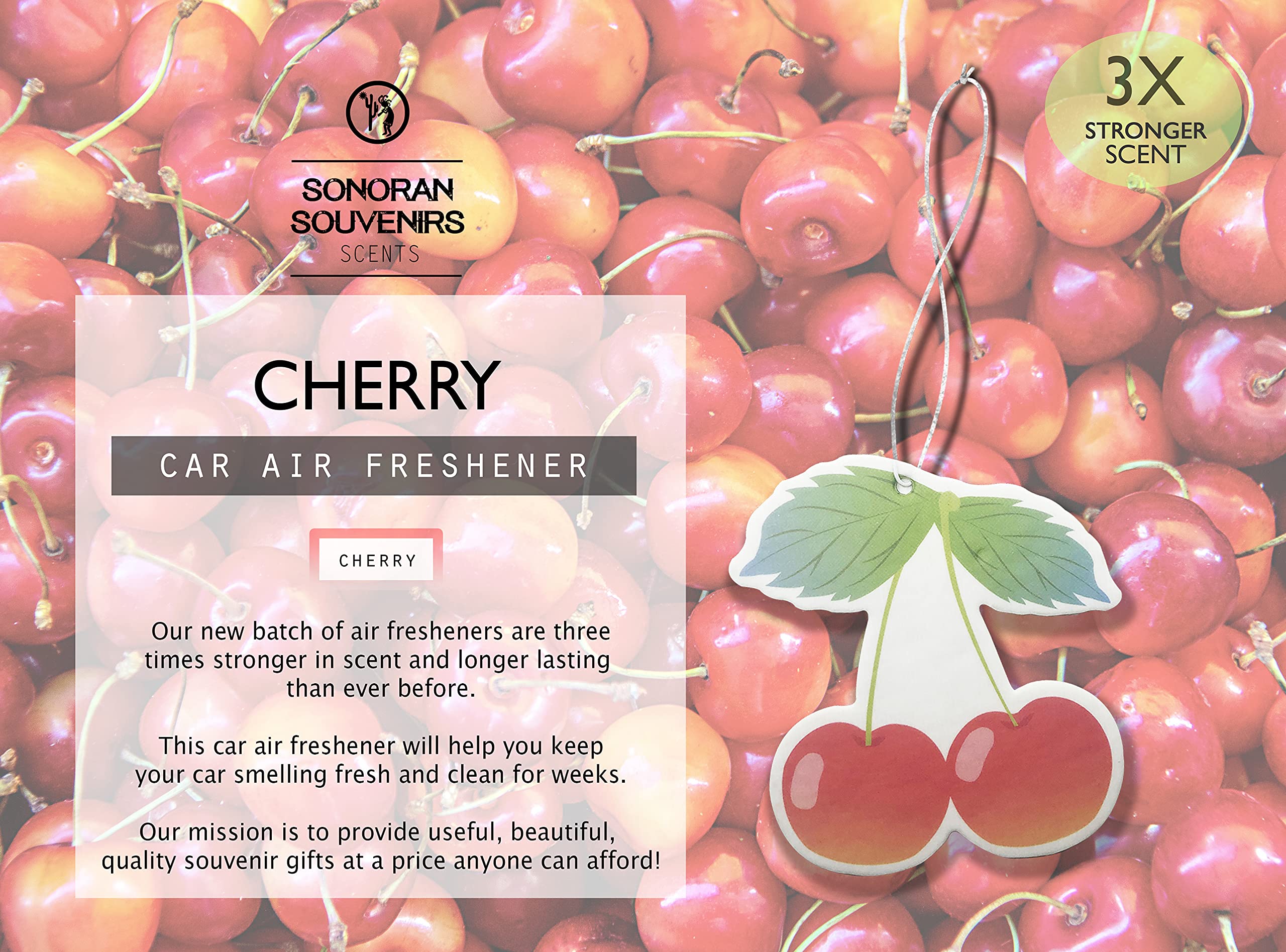 (Pack of 4) Fruity Fruit Air Fresheners - Automotive Accessory - Car Hanging Air Fresheners (Cherry)