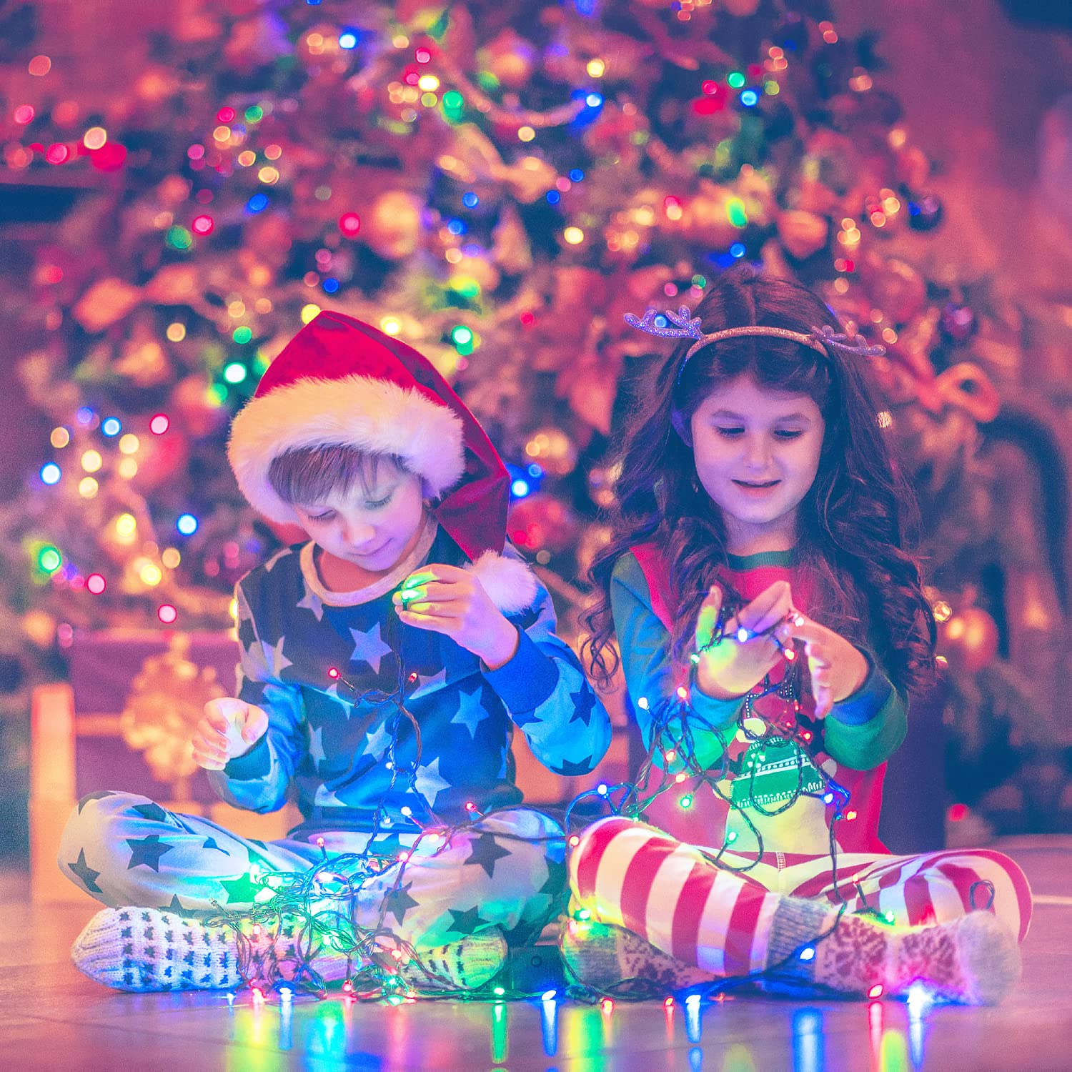 Jmexsuss 8 Modes Christmas Tree Lights Multicolor, 250 Led Multicolor Christmas Lights Indoor, 91.5Ft Green Wire Waterproof Chri