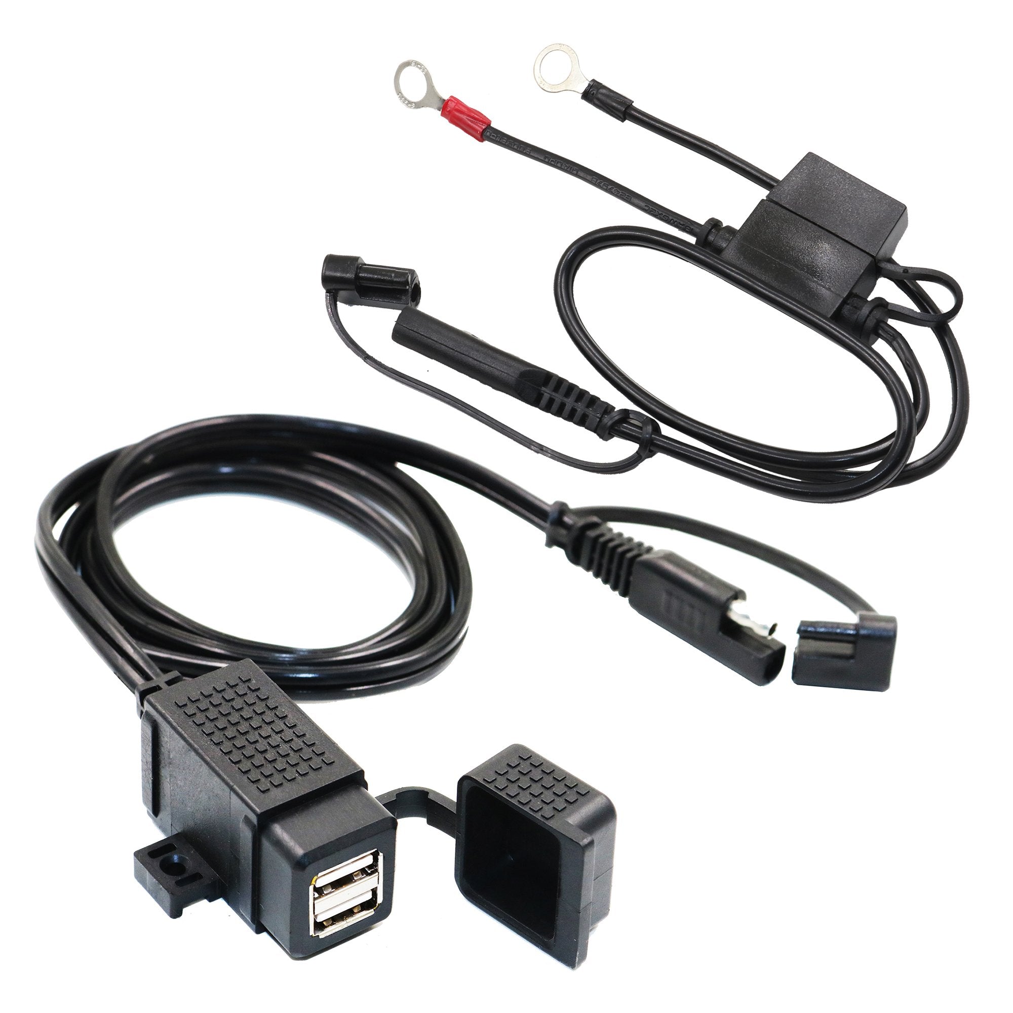 Motopower Mp0609Ea 3.1Amp Waterproof Motorcycle Dual Usb Kit Sae To Usb Adapter Cable With Sae Ring Terminal Cable Harness