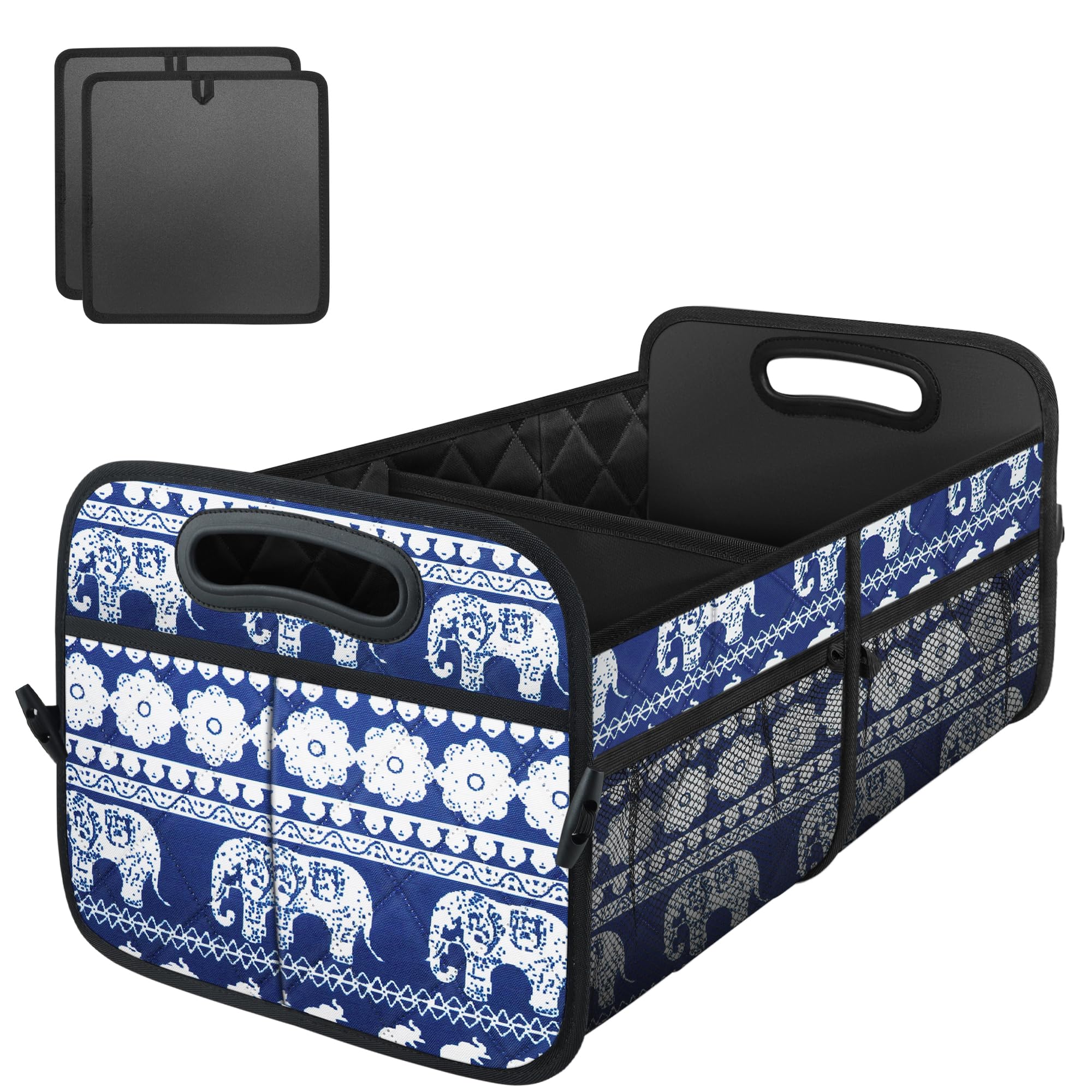 Deosk Collapsible Car Organizer with 6 Pockets, 50L Multi-Compartment Trunk Organizer, Accessories for Women/Men - Blue Elephant