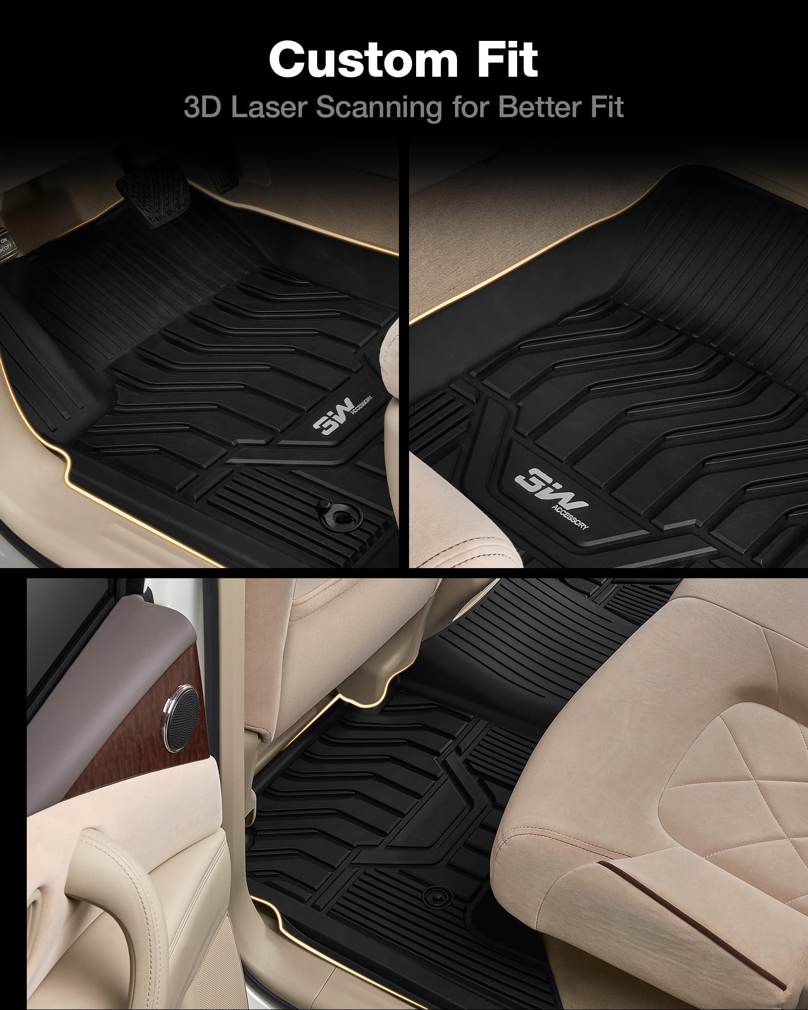 3W Floor Mats Fit For Nissan Armada 2017 2018 / Infiniti Qx80 2014-2018 / Infiniti Qx56 2011-2013, All Weather Tpe Custom Fit Ca