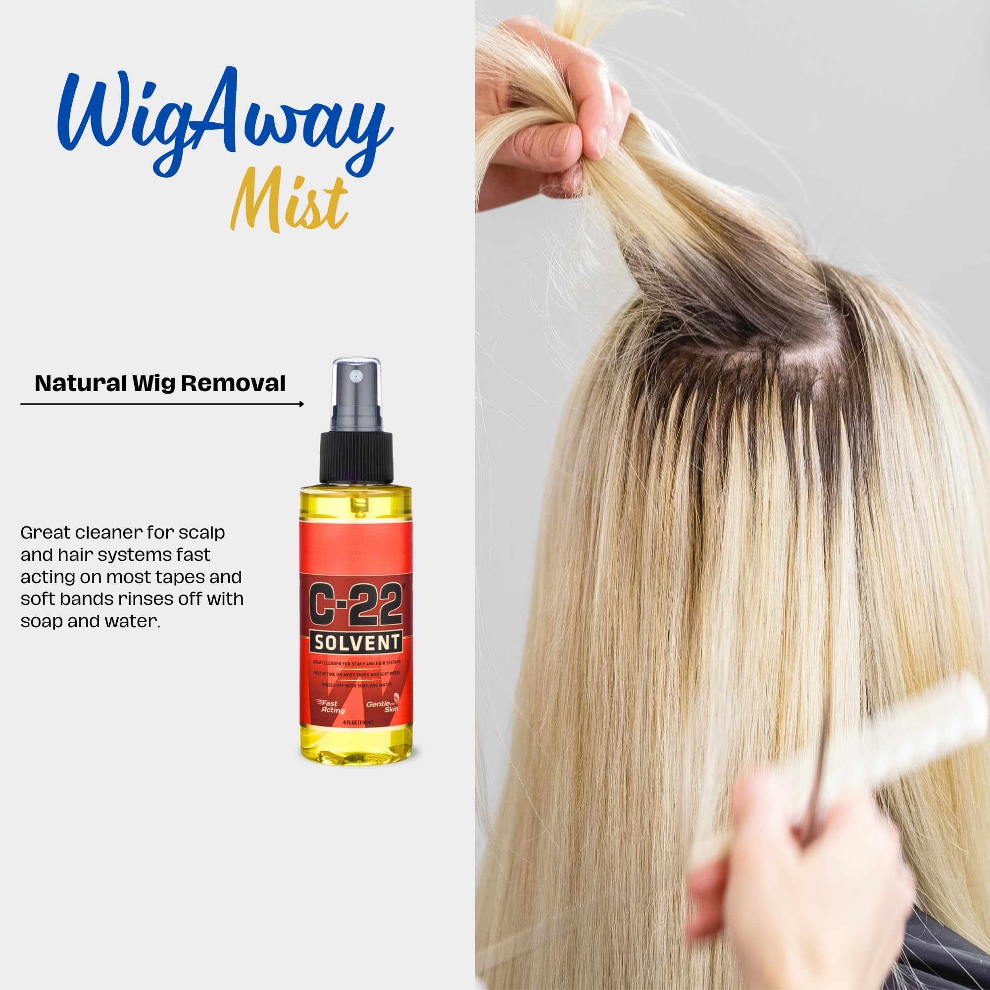 C-22 Solvent Spray - Multipurpose Hair, Wig, Tape Extension, and Adhesive Remover with Citrus Scent (4 Fl Oz)