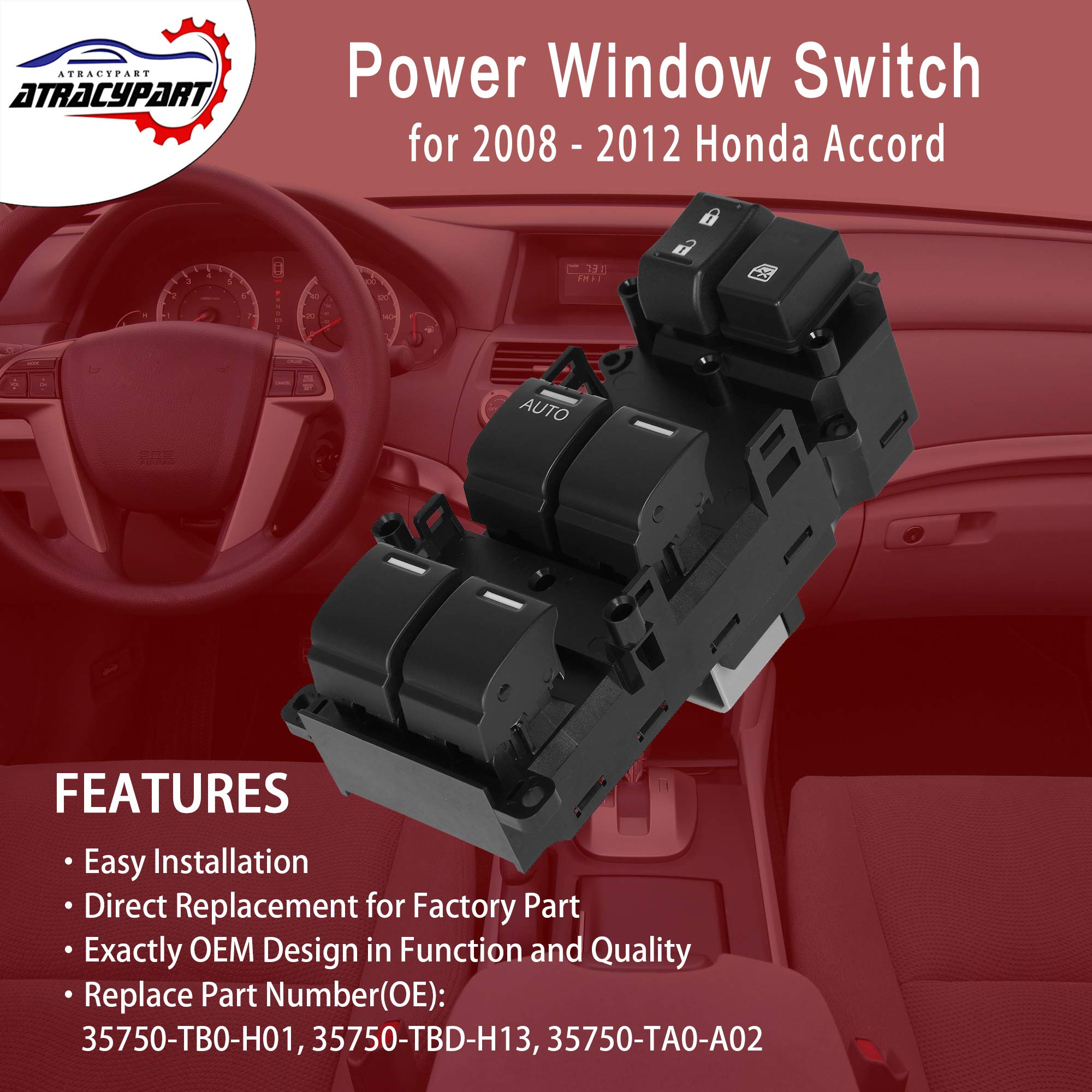 Master Power Window Switch Front Left Driver Side | For 2008-2012 Honda Accord | Replaces# 35750-Tb0-H01, 35750-Tbd-H13, 35750-Ta0-A02