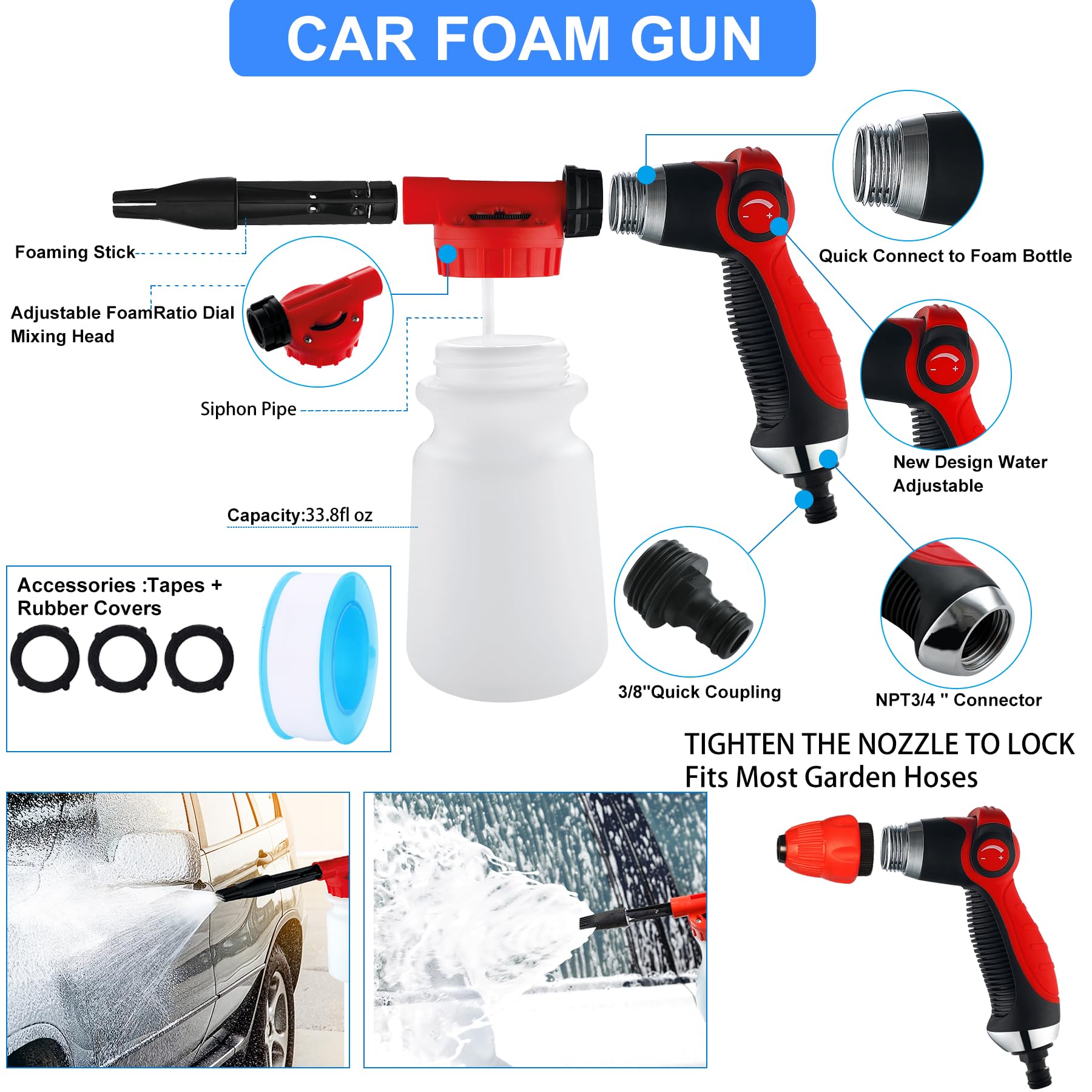 27Pcs Car Wash Cleaning Kit With Foam Gun, Car Detailing Kit, Auto Detail Supplies Tools With Wheel Drill Brush Set, Car Polishi