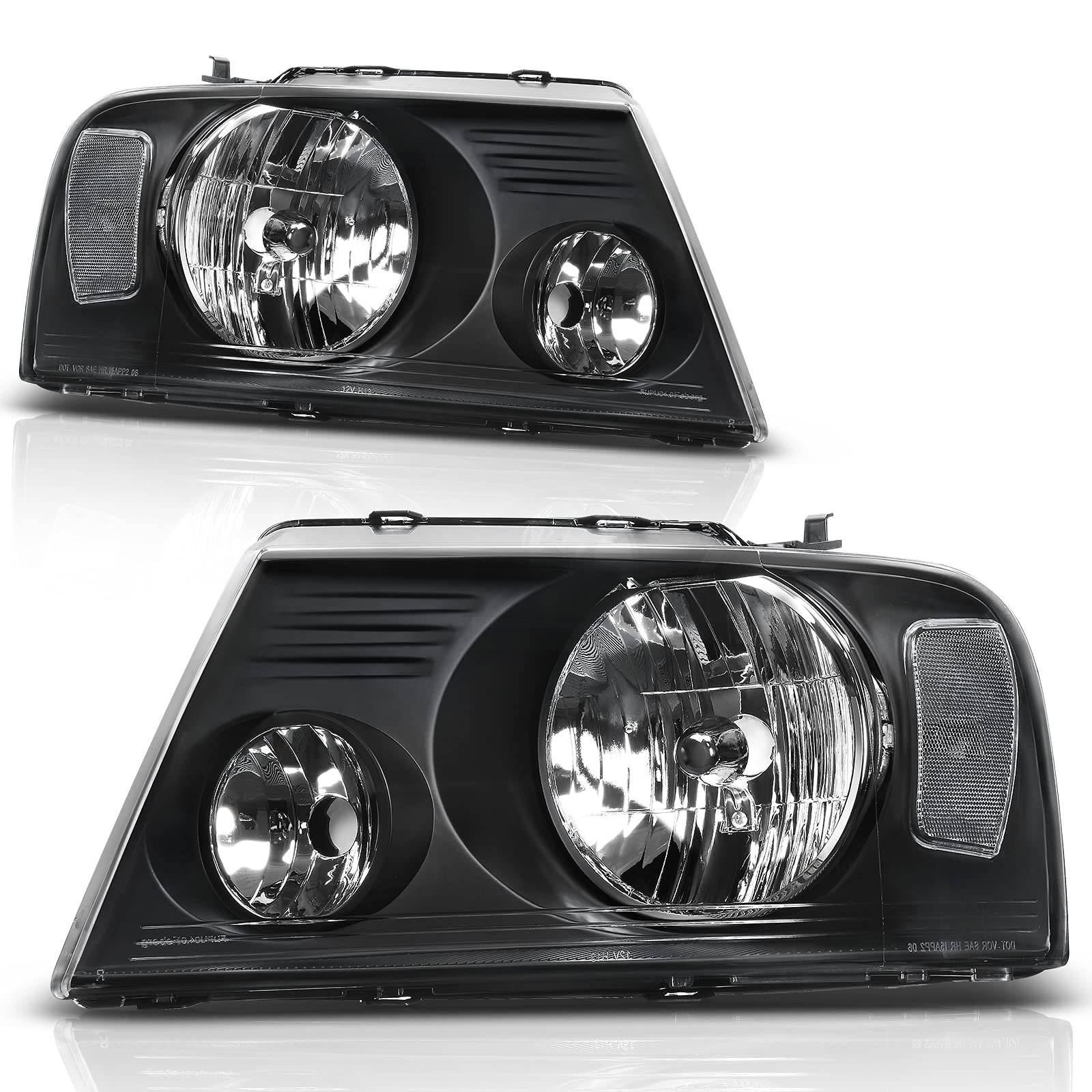 Autosaver88 Headlight Assembly Compatible With 2004 2005 2006 2007 2008 Ford F-150 Black Housing Clear Reflector Clear Lens Pass