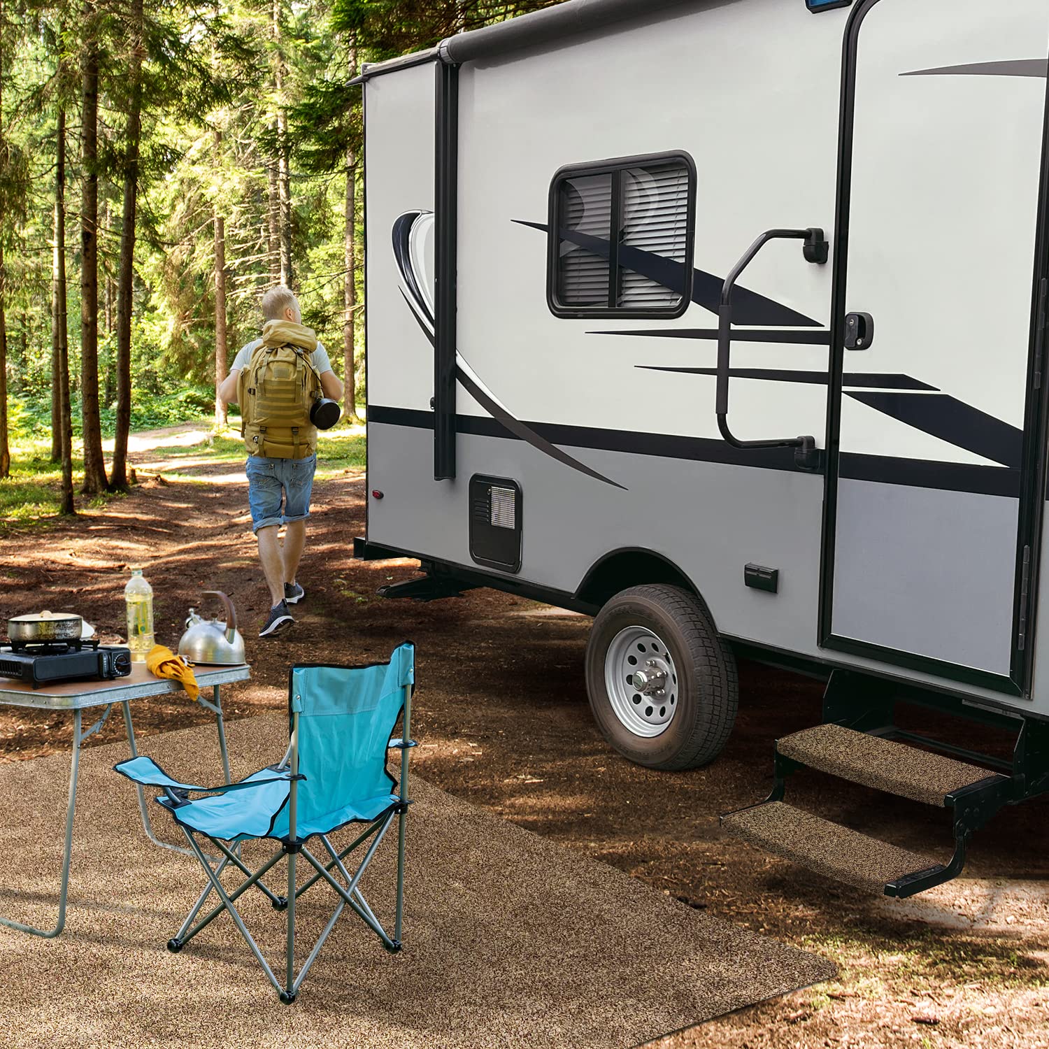 Prest-O-Fit 3-Pack 2-4045 Wraparound Radius Rv Step Rug Brown 22 In. Wide