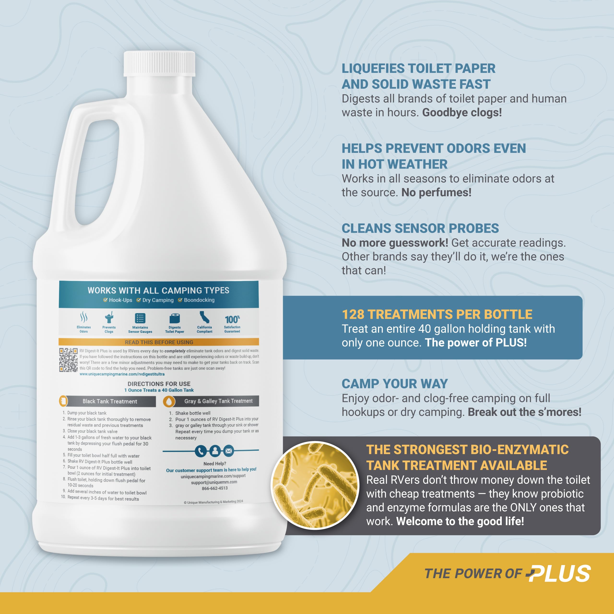 Unique Rv Digest-It+ Extra-Strength Ultra-Concentrate Gallon Refill - 128 Rv Toilet Treatments - Eliminates Smells And Liquifies