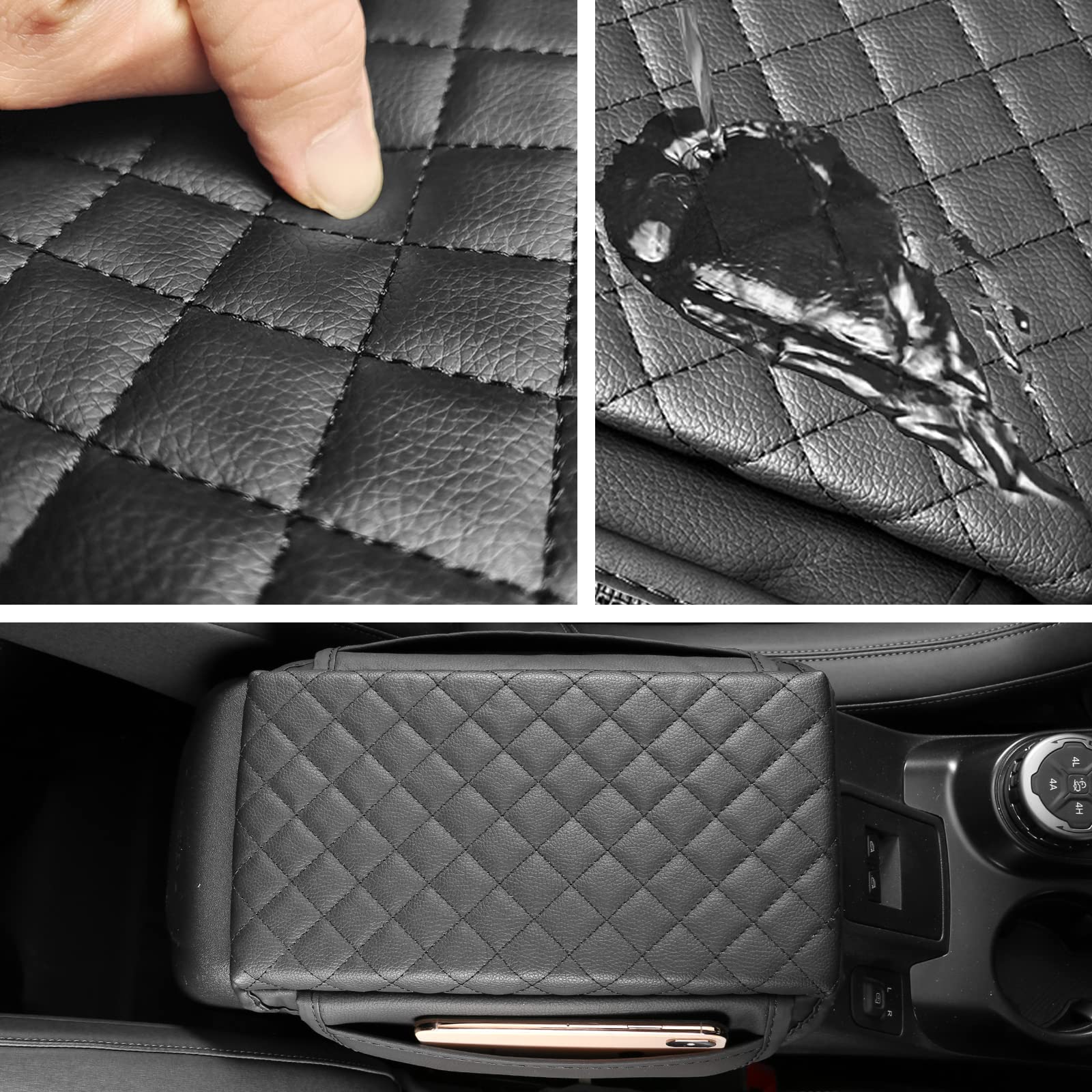 BEEGROW Center Console Armrest Cover for Ford Bronco Accessories 2021 2022 2023 2024 2/4-Door with Leather Side Pockets Interior