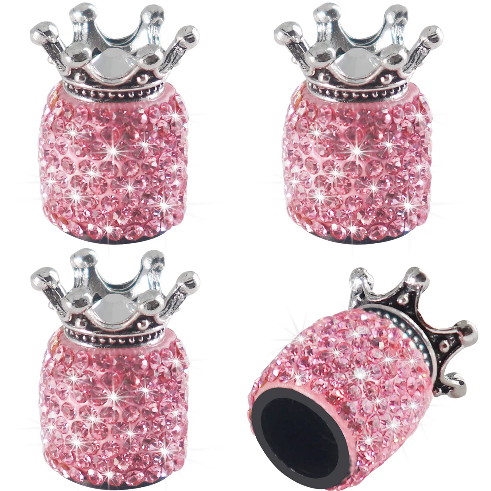 Sikawai Crown Bling Valve Stem Caps Tire Caps Sparkling Handmade Crystal Rhinestone Universal Car Tire Valve Caps Chrome,Attract