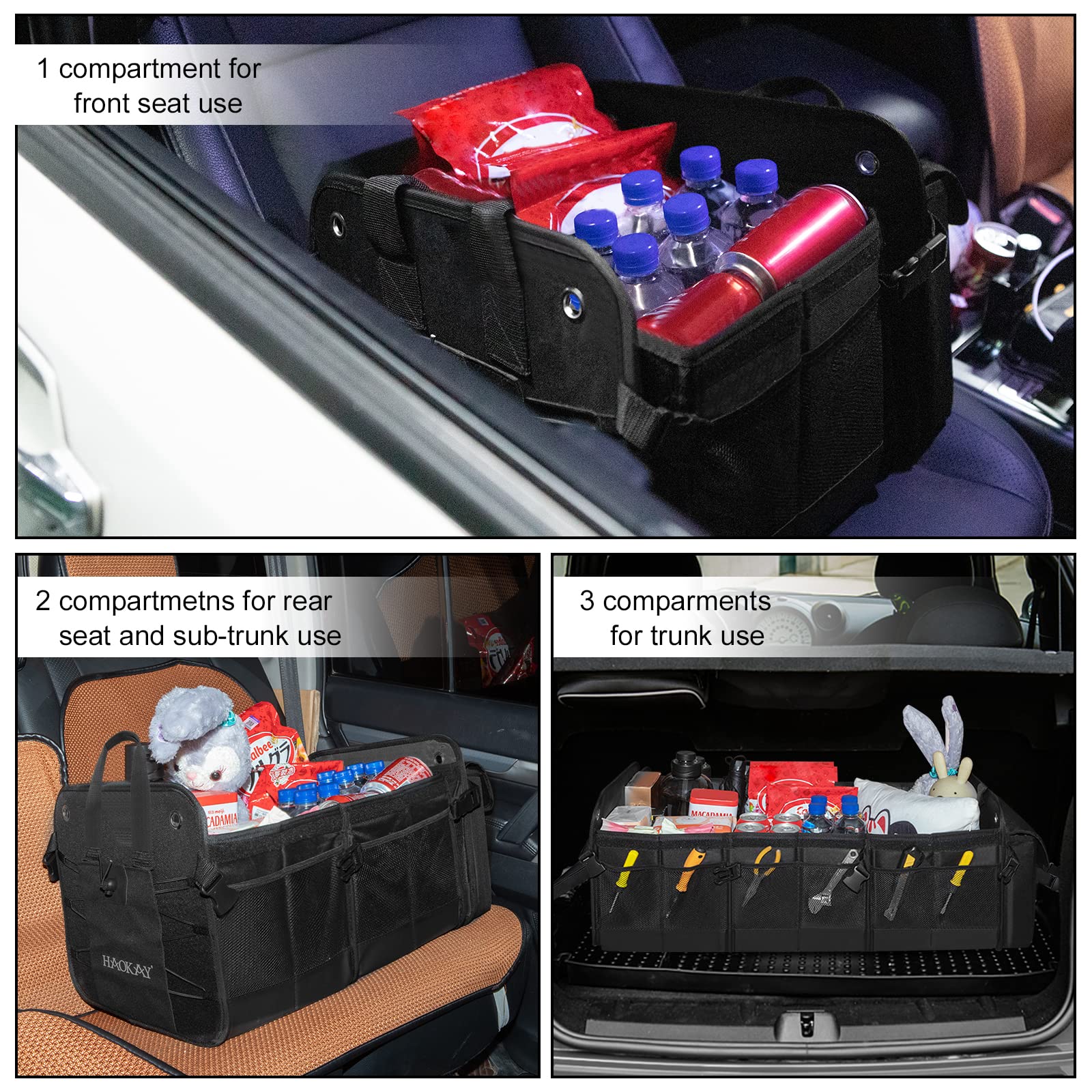 Haokay Collapsible Trunk Organizer With Insulated Leakproof Cooler Bag,Removable Lid,Adjustable Securing Straps,3 Compartments 5