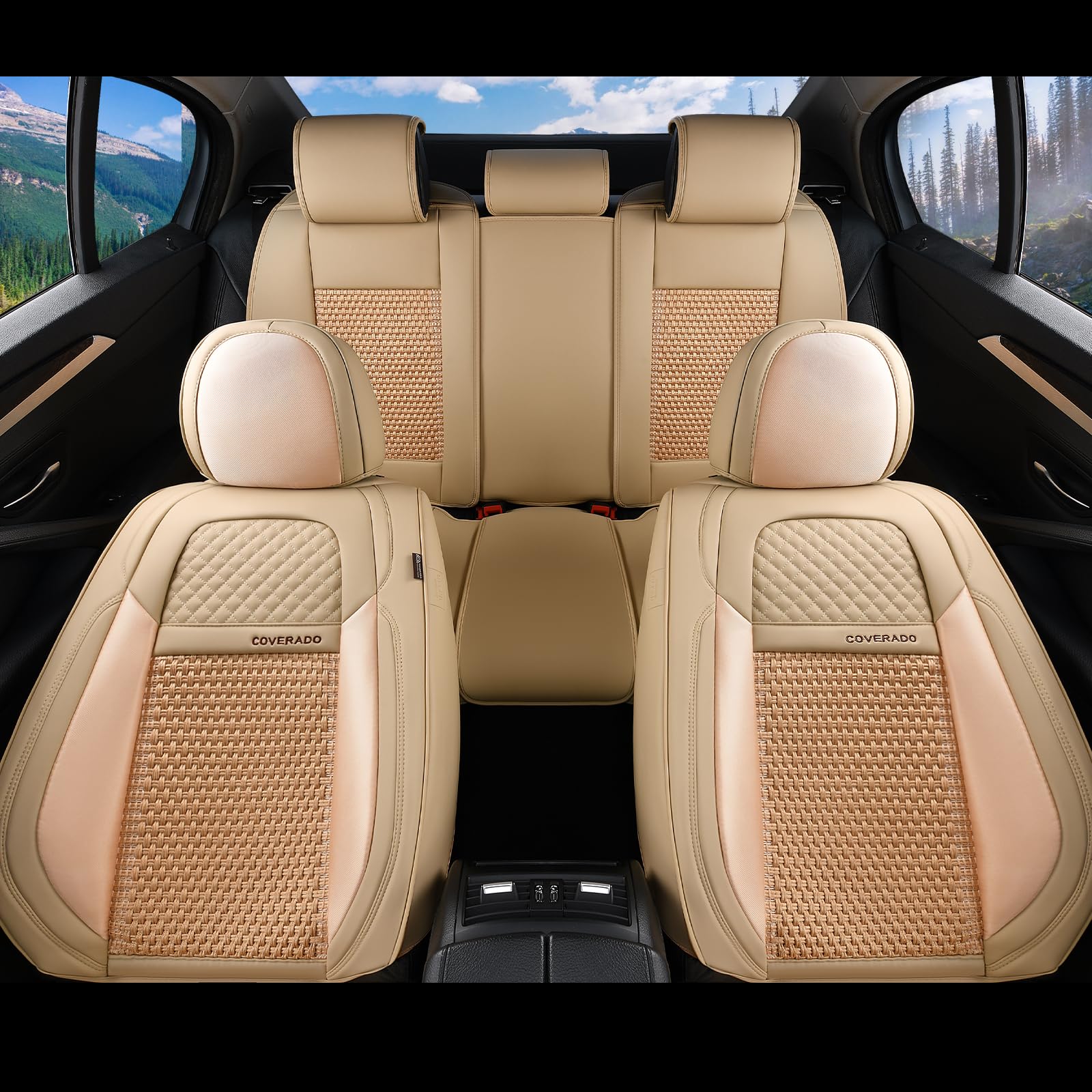 Coverado Car Seat Covers Front Seats, Waterproof Front Seat Covers Nappa Leather Seat Covers For Cars, Breathable Summer Car Sea