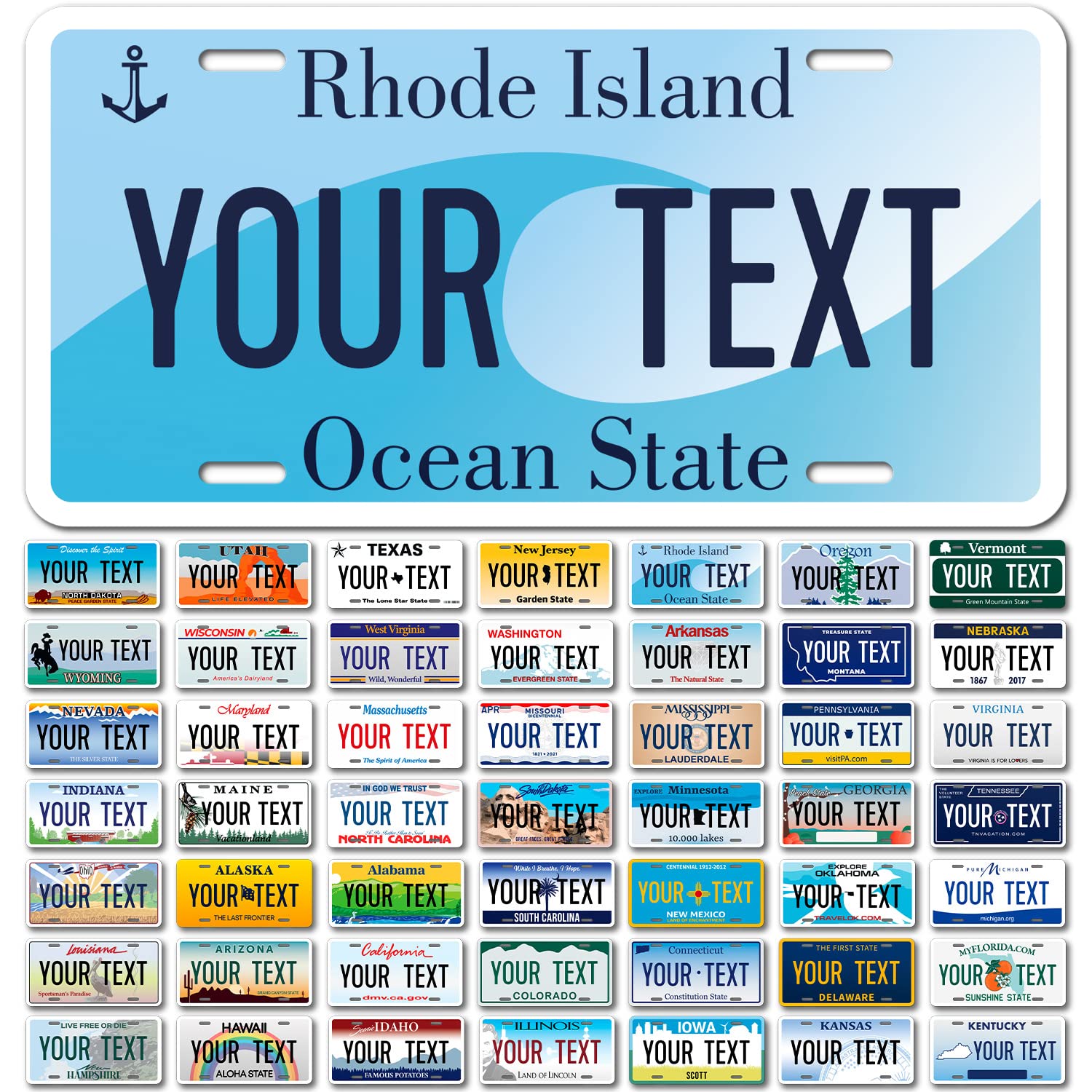 Sigo Signs Custom Rhode Island Mini License Plate, 3x6 Inches, Rust-Free Aluminum, Personalized Front Car Sign