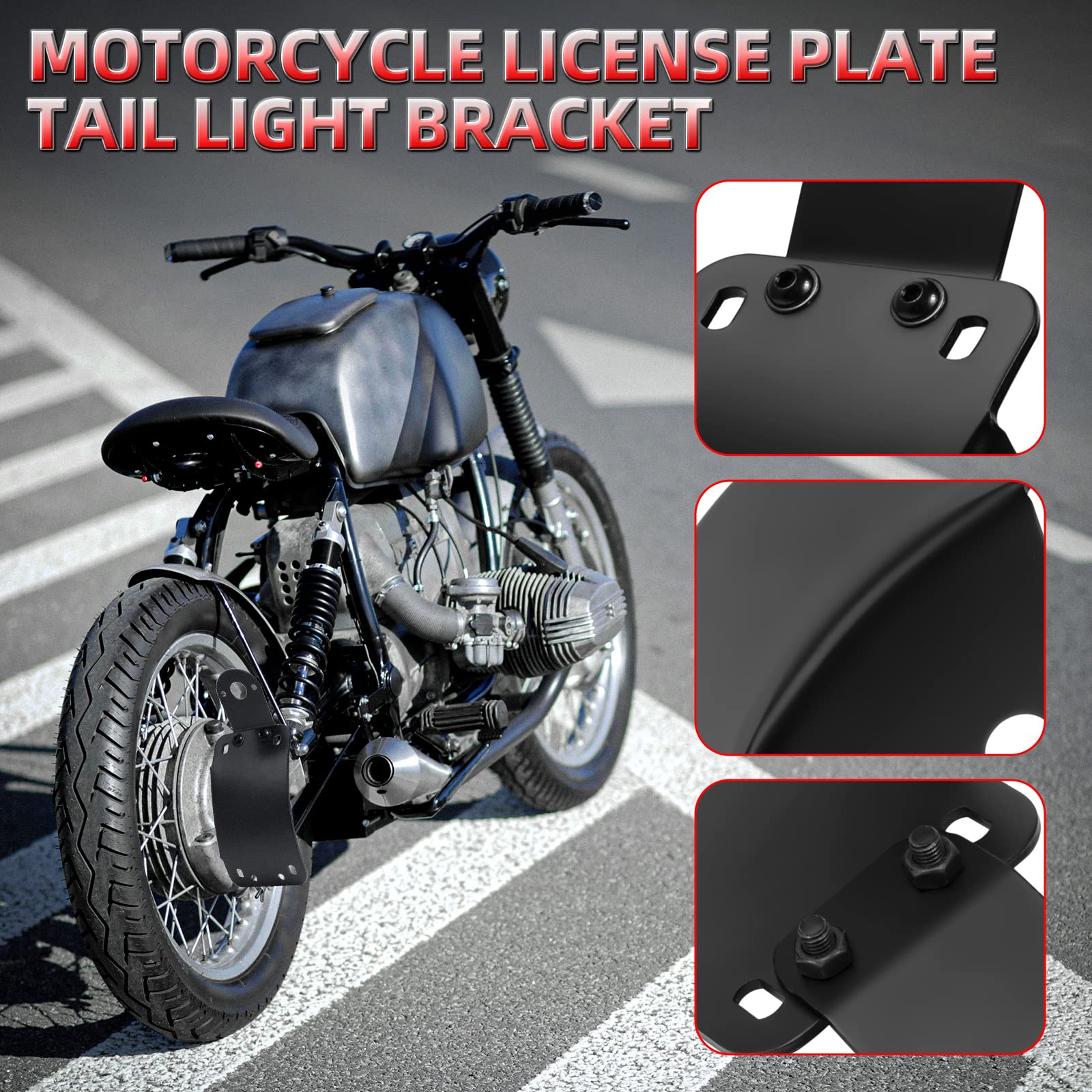 Amazicha Side Mount License Plate Bracket Curved 3/4 Inch Axle Hole Compatible For Harley Touring Sporster Bobber Choppers