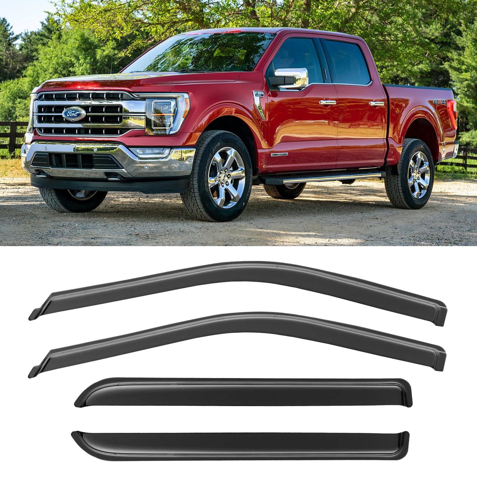Window Rain Guards Visors For 2015-2024 Ford F150 Supercrew Cab, Window Vent Wind Shades Deflectors For 17-24 F-150 Raptor F250