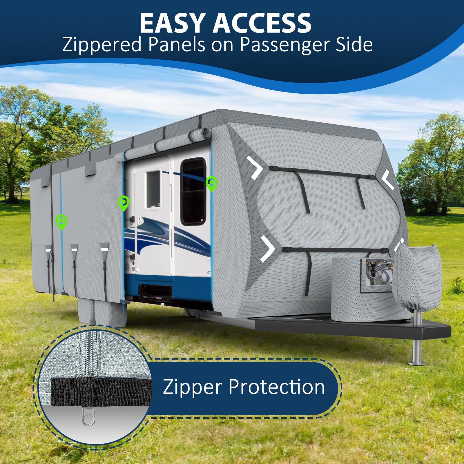 Mofeez Travel Trailer Rv Cover, Extra-Thick Upgraded 7 Layers For Camper Cover 22-24 Ft Travel Trailer Windproof Waterproof Rip-