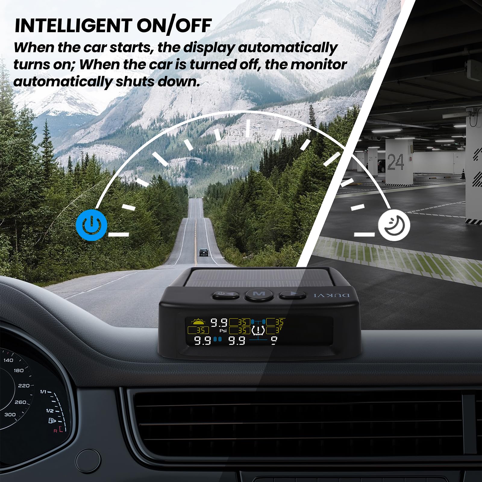 RV Tire Pressure Monitoring System with Solar and USB Charger, Trailer TPMS with 6 Sensors & 6 Alarm Modes, LCD Display Screen,