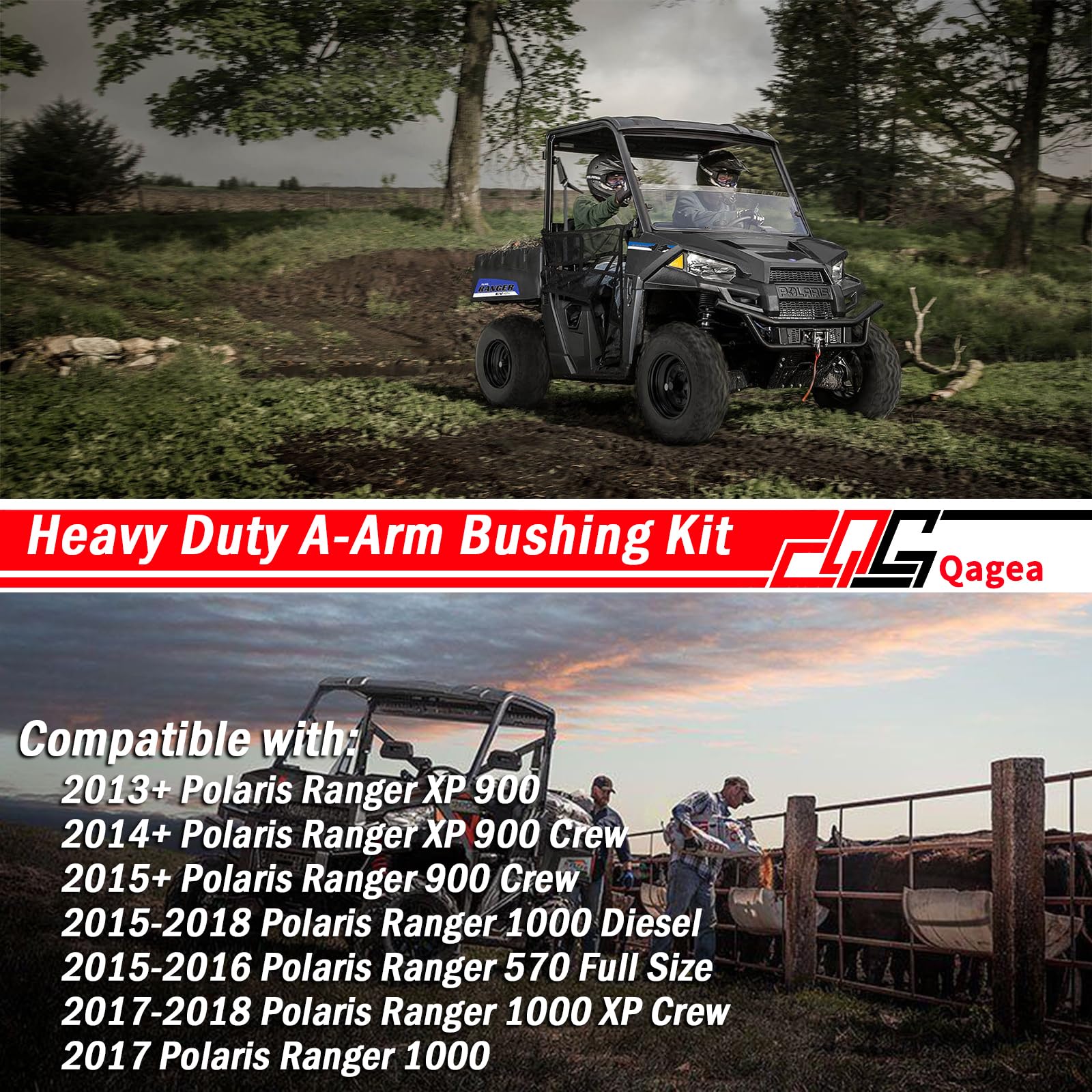 Heavy Duty A-Arm UHMW Control Arms Bushing Kit Replacement for 2013+ Polaris Ranger XP 900, 2014+ Polaris Ranger XP 900 Crew, 20