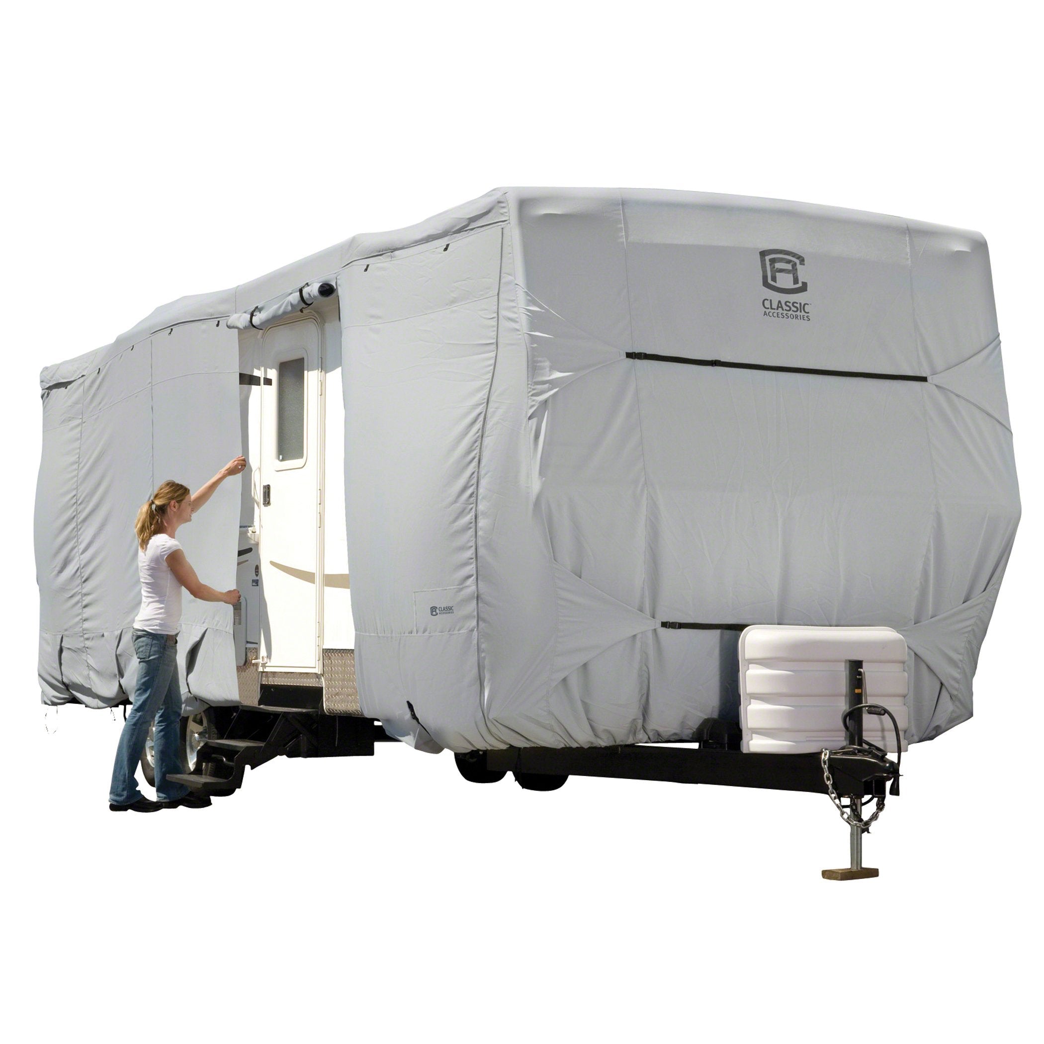 Classic Accessories Over Drive PermaPRO Deluxe Travel Trailer Cover, Fits 35' - 38' RVs, RV Cover, Camper Cover, Travel Trailer 