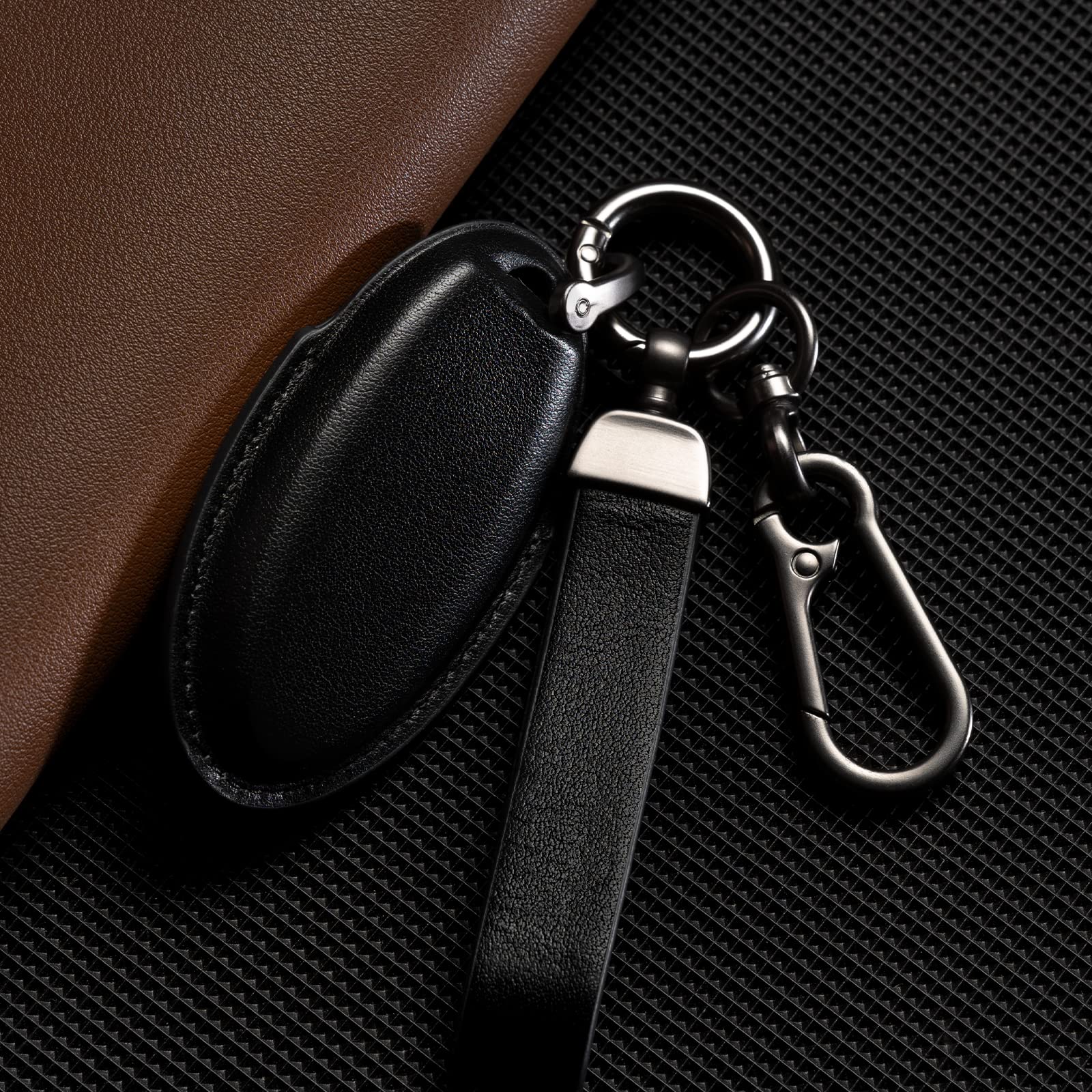 Smyfob Nissan Key Fob Cover Leather Lanyard Keychain Holder Car Key Case Protector 370z Frontier Juke Kicks Titan Accessories 3
