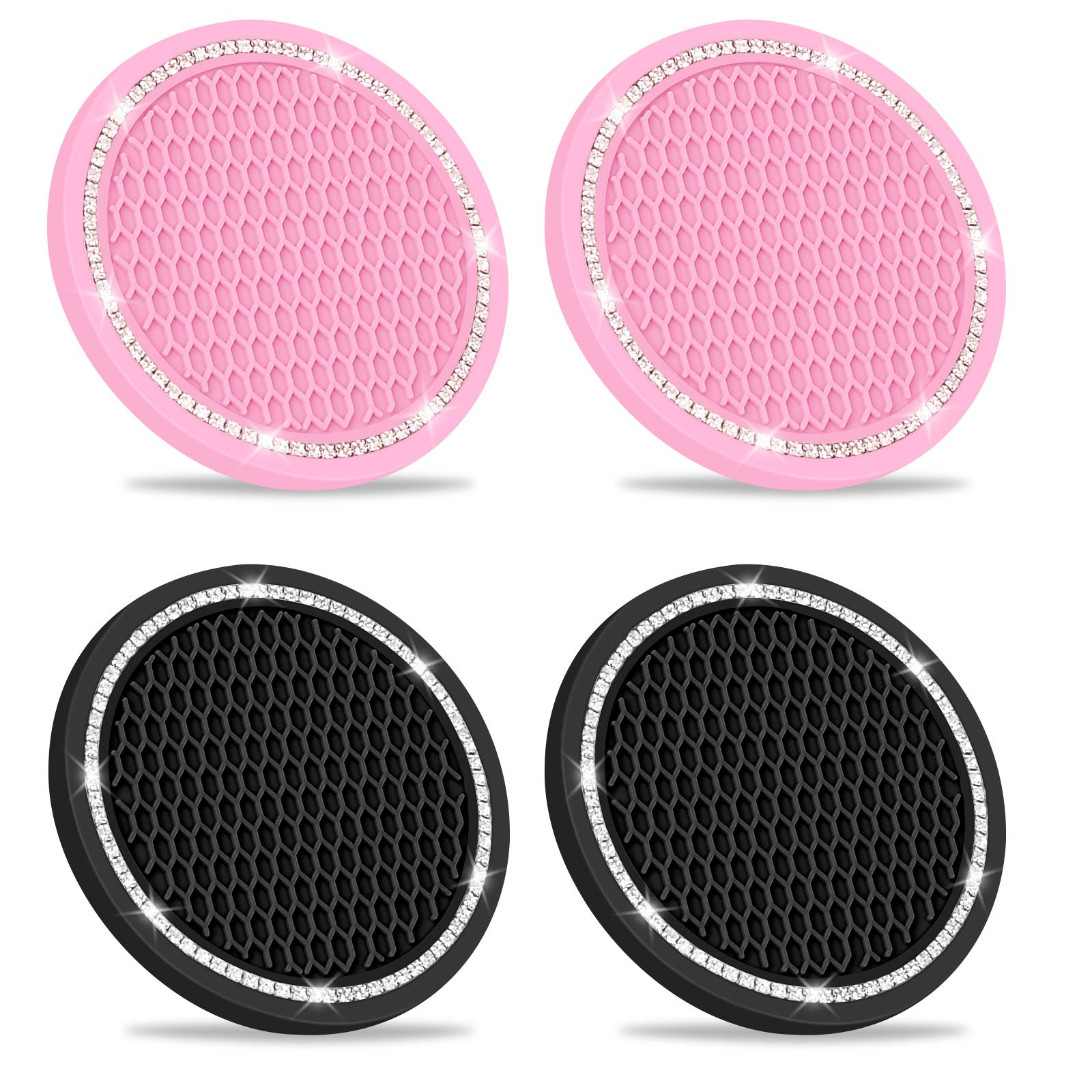 Car Coasters For Cup Holders, Shanshui 2.75 Inches Cute Car Accessories Anti-Slip Silicone Cup Holder For Car (Blackpink/ 4Pcs)