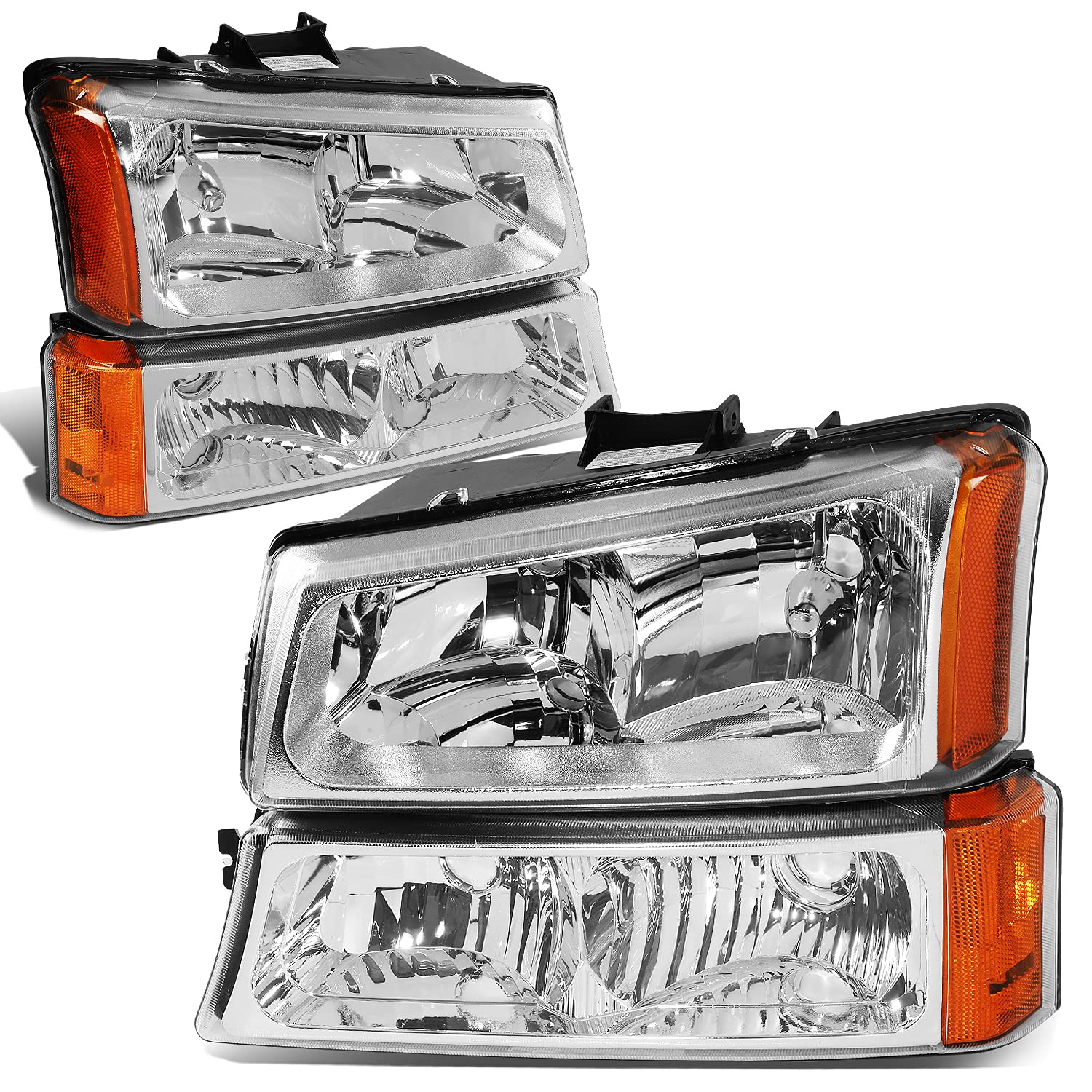 Dna Motoring Hl-Oh-Cs03-4P-Ch-Am Chrome Amber Headlights Compatible With 2003-2006 Chevy Silverado/Avalanche Fit Models Without