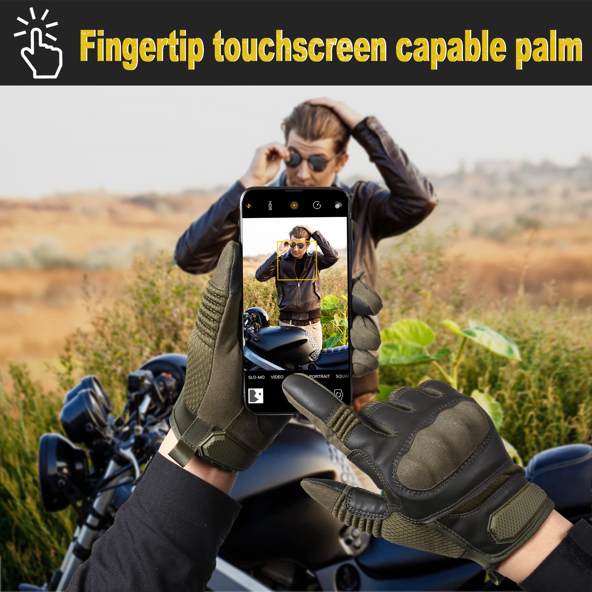 Axbxcx Touch Screen Full Finger Gloves For Motorcycles Cycling Motorbike Atv Bike Camping Climbing Hiking Work Outdoor Sports Men Women Green Xl